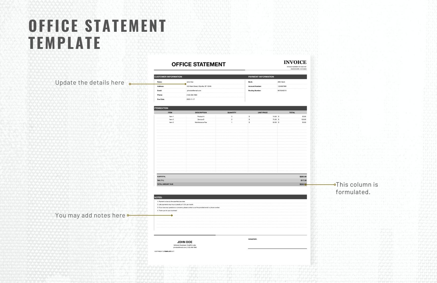 Office Statement Template