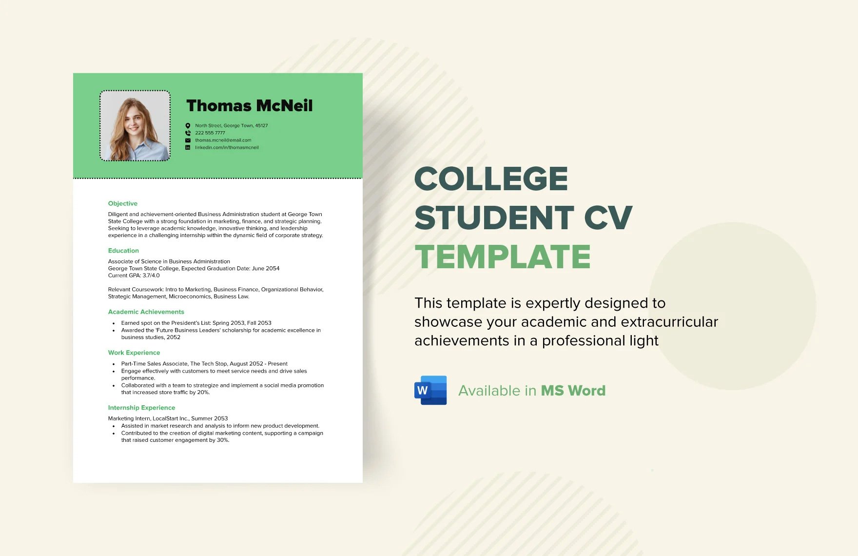College Student CV Template in Word