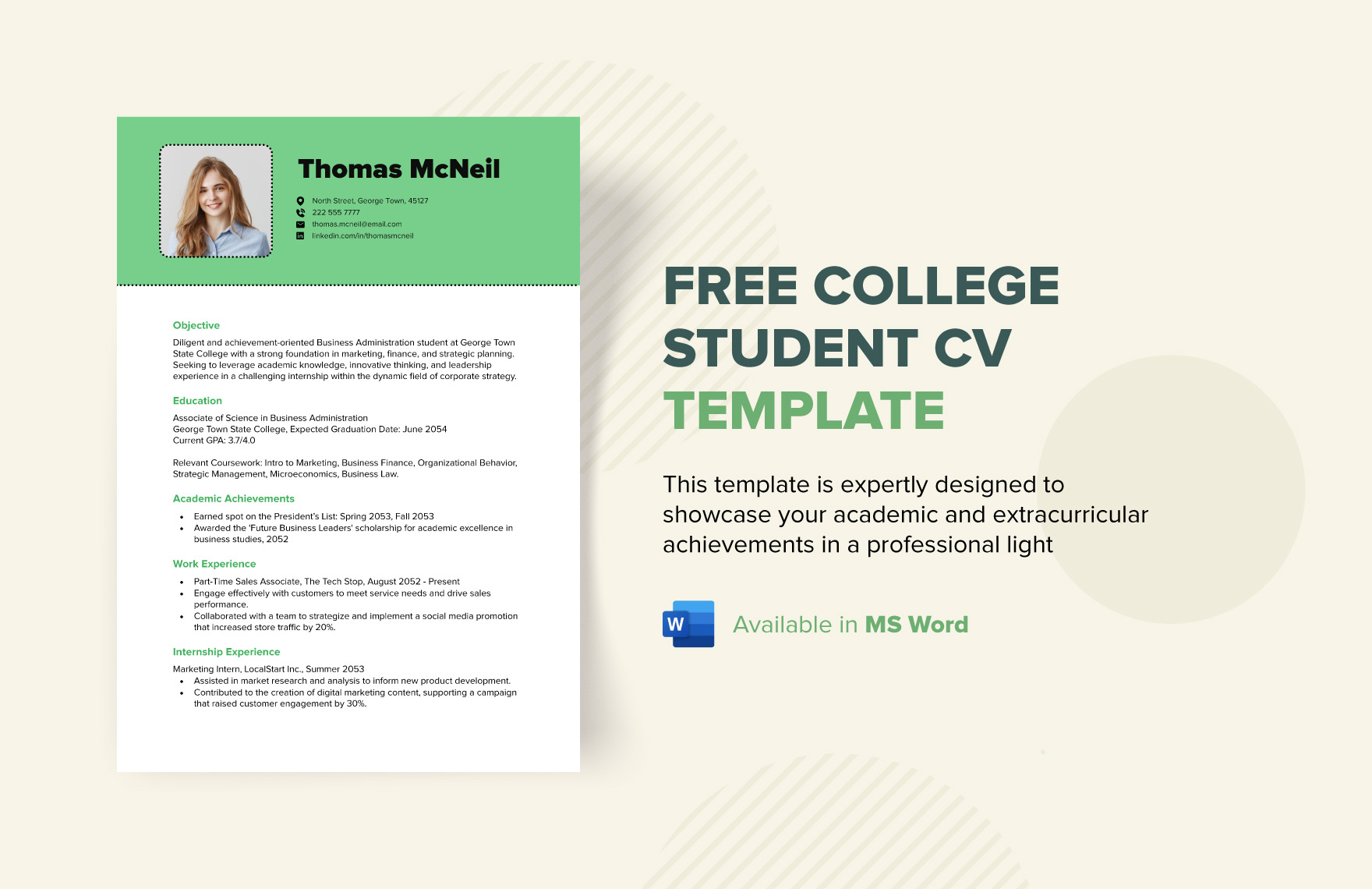 Free College Student CV Template