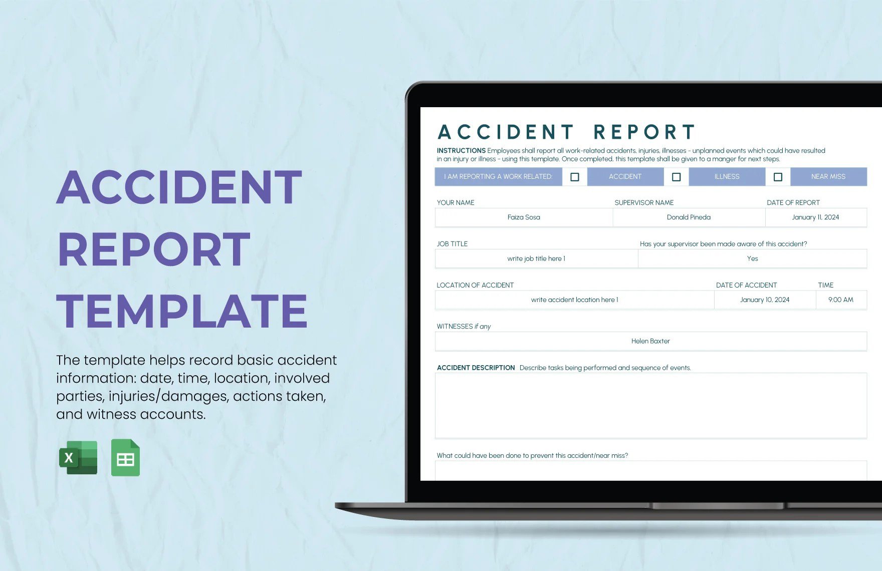 Accident Report Template in Excel, Google Sheets