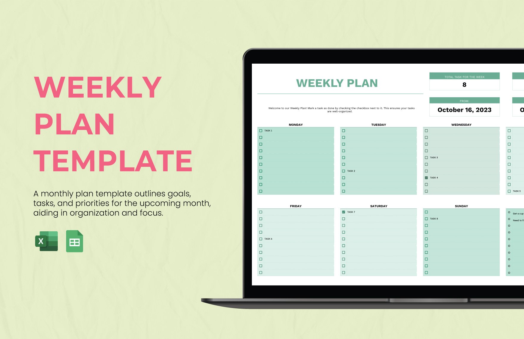 Weekly Plan Template in Excel, Google Sheets
