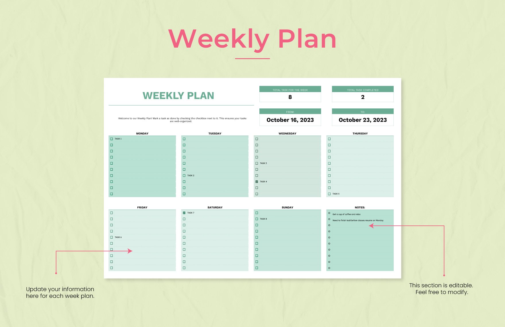 Weekly Plan Template