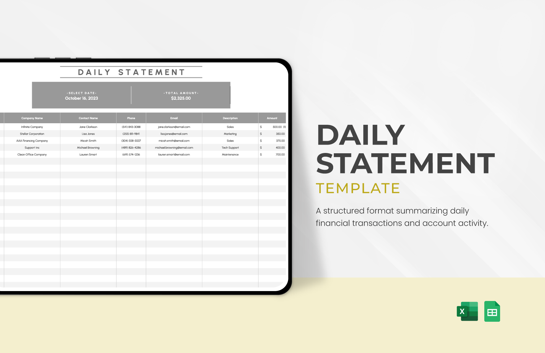 Free Daily Statement Template in Excel, Google Sheets