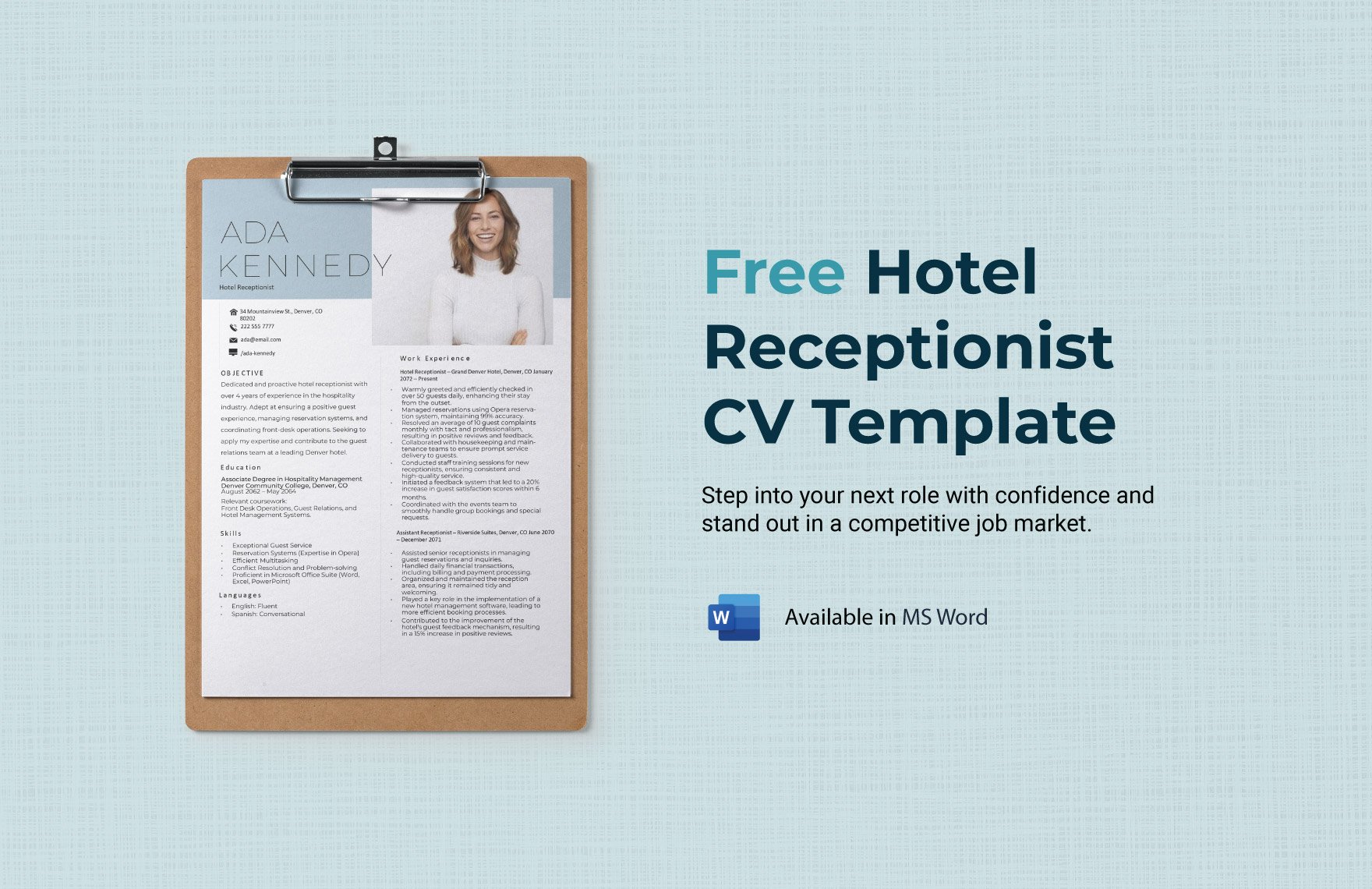 Hotel Receptionist CV Template