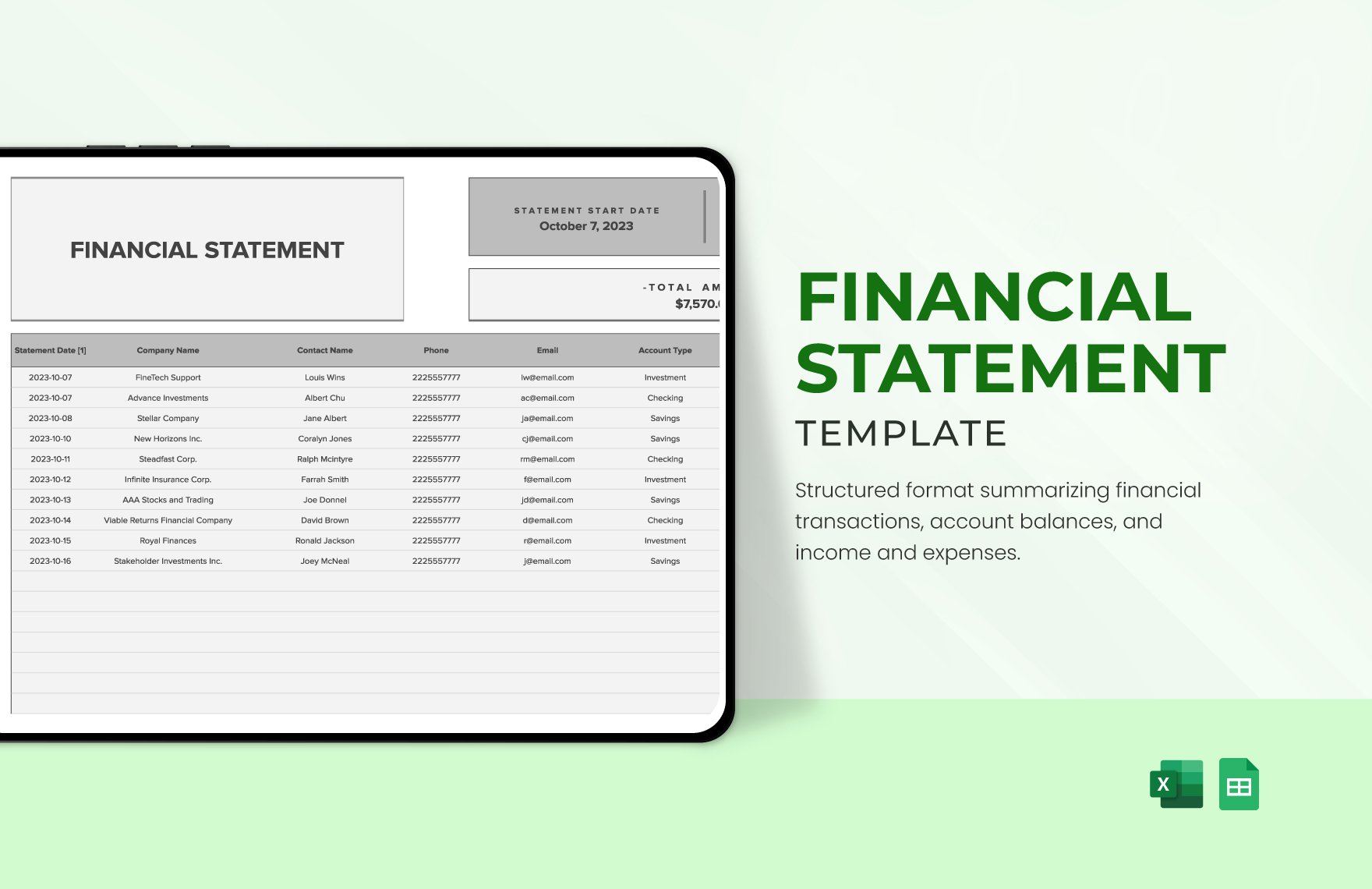 Financial Statement Template in Excel, Google Sheets