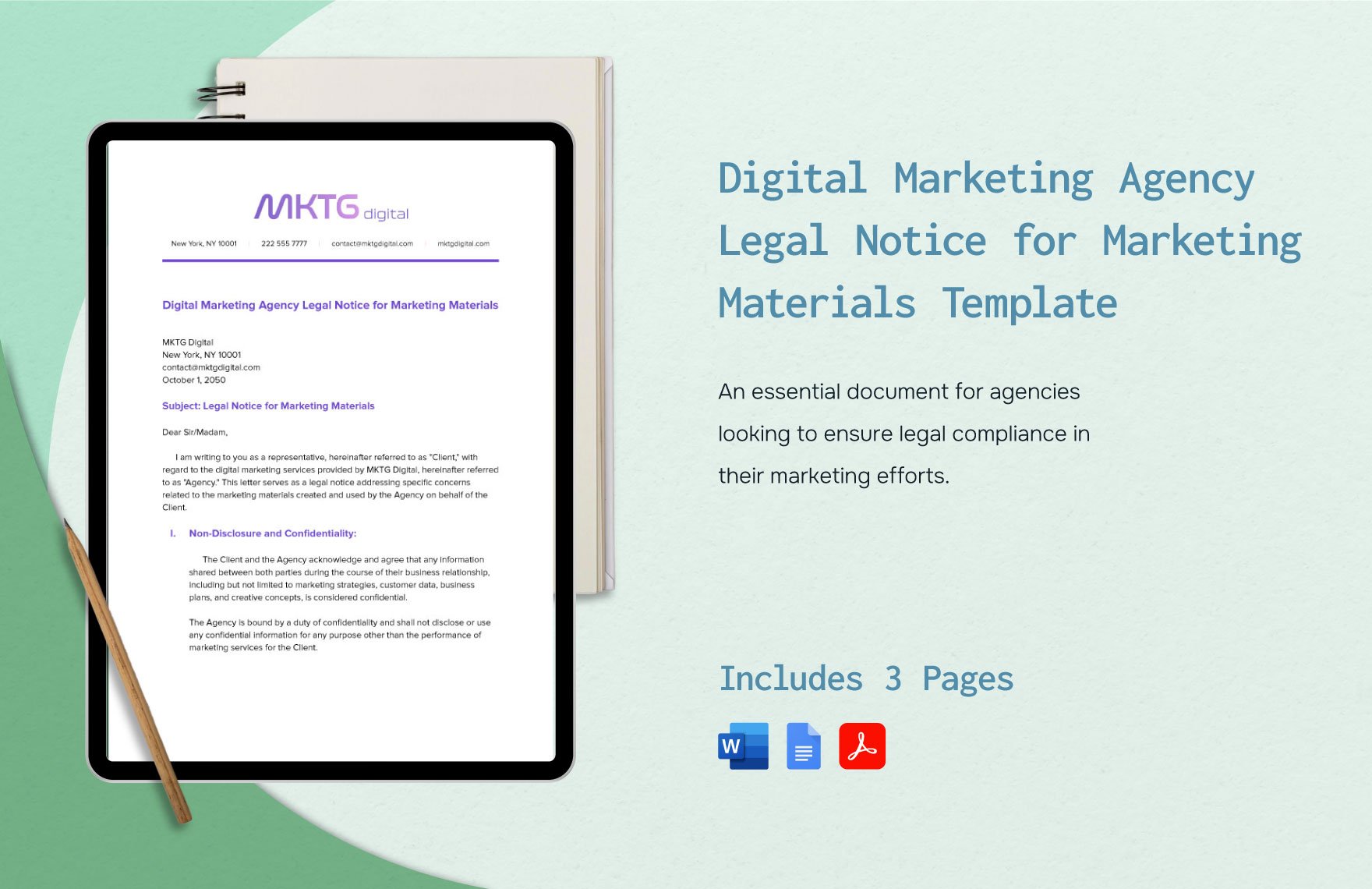 Digital Marketing Agency Legal Notice for Marketing Materials Template