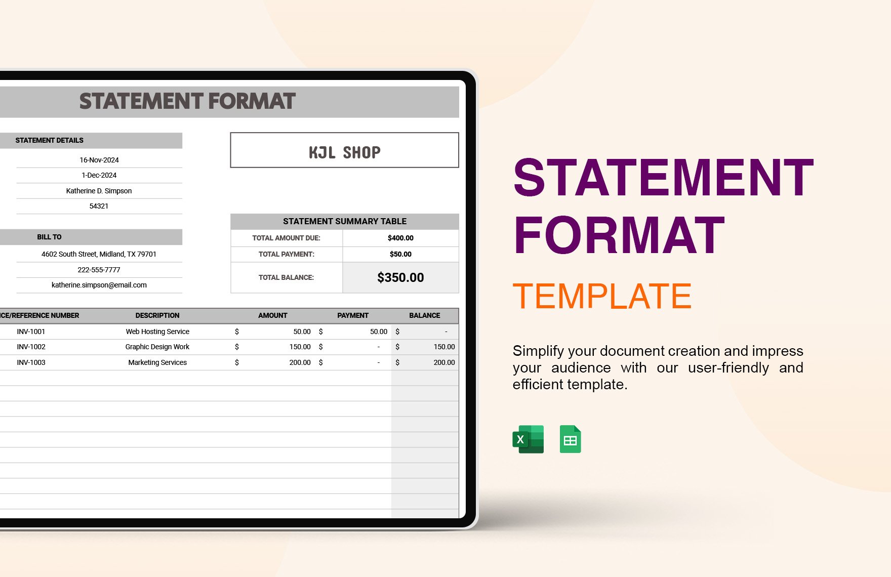 Free Statement Format Template in Excel, Google Sheets
