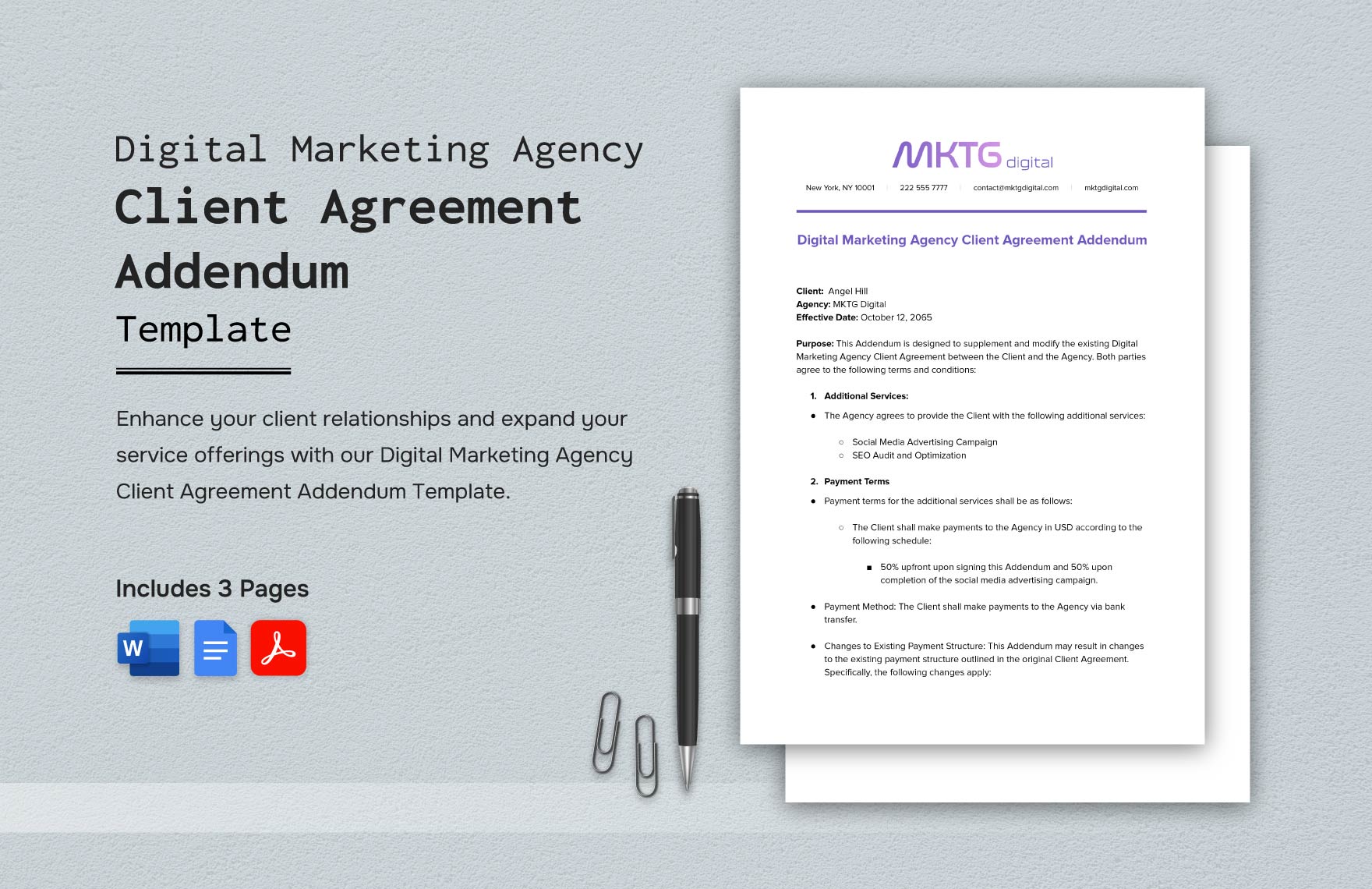 Digital Marketing Agency Client Agreement Addendum Template