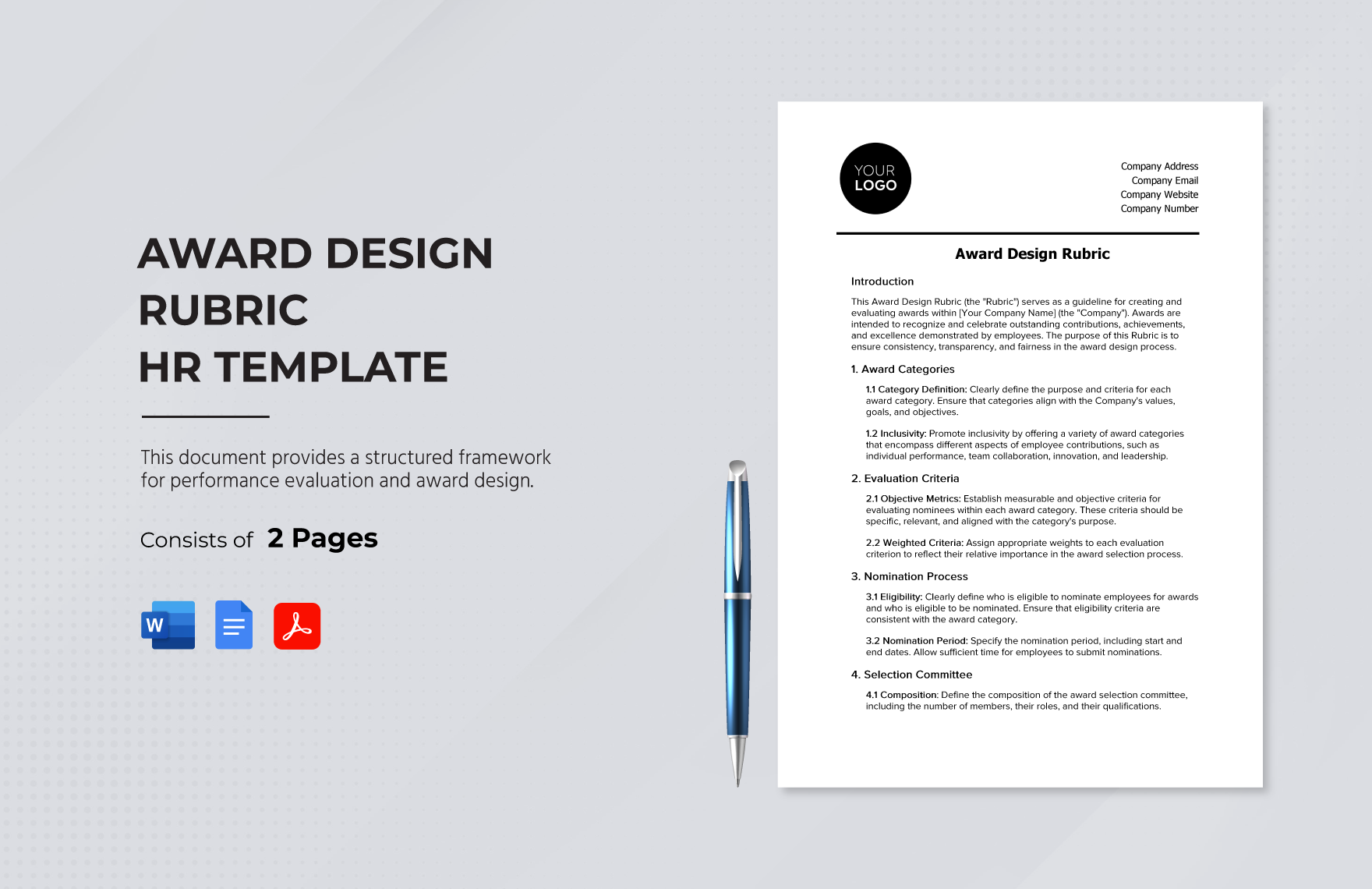 Award Design Rubric HR Template in Word, Google Docs, PDF