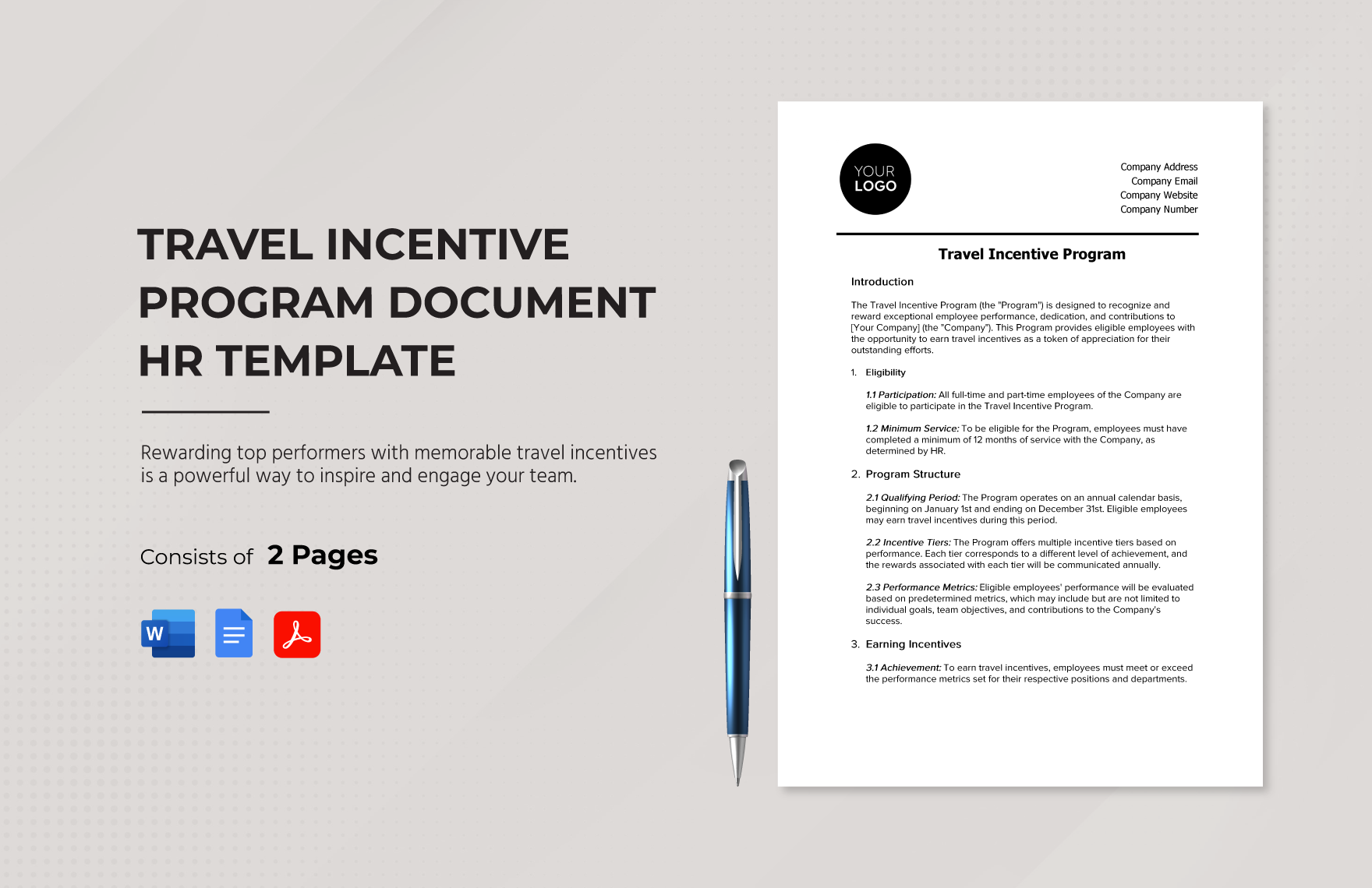 Travel Incentive Program Document HR Template