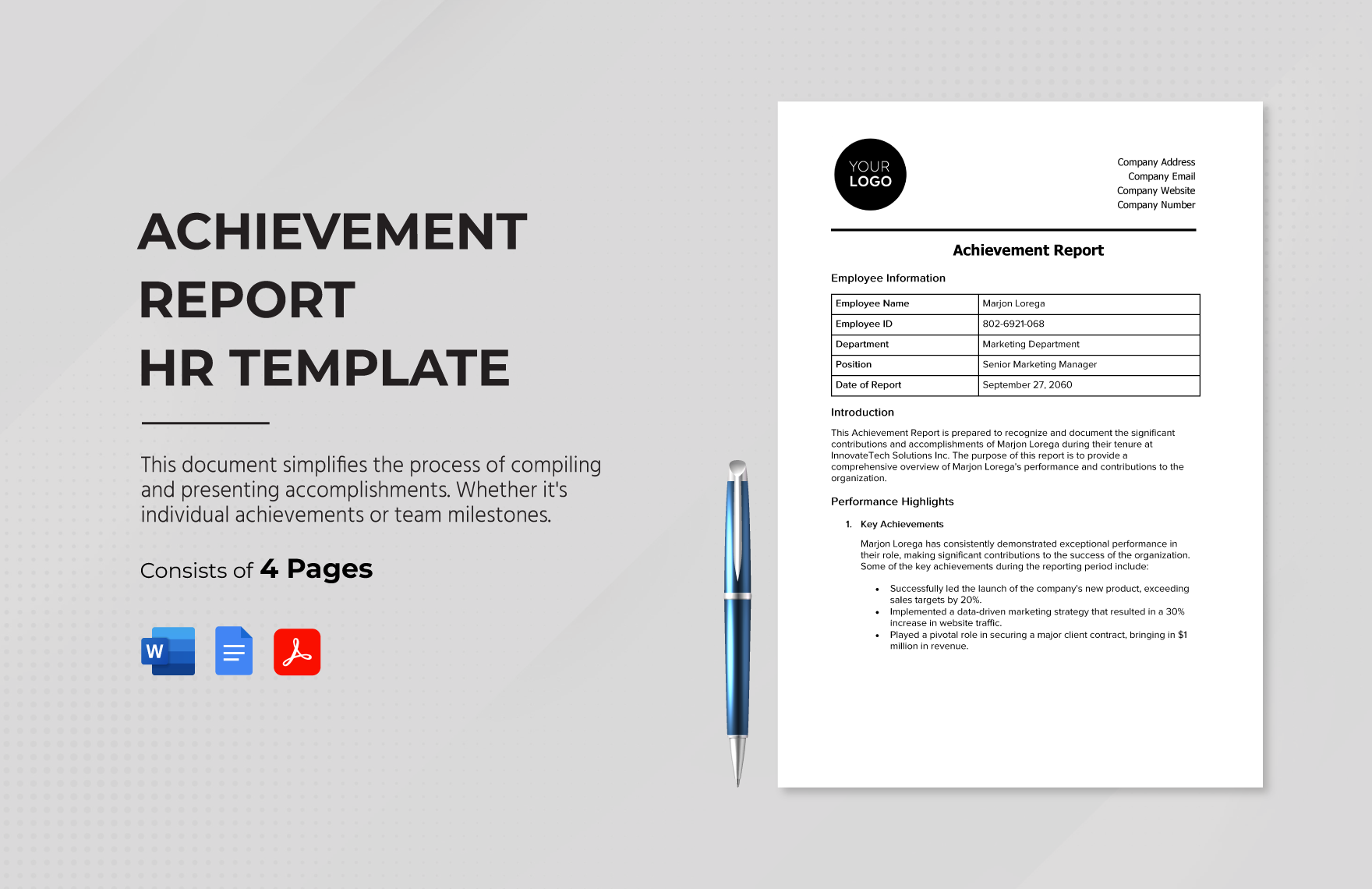 Achievement Report HR Template