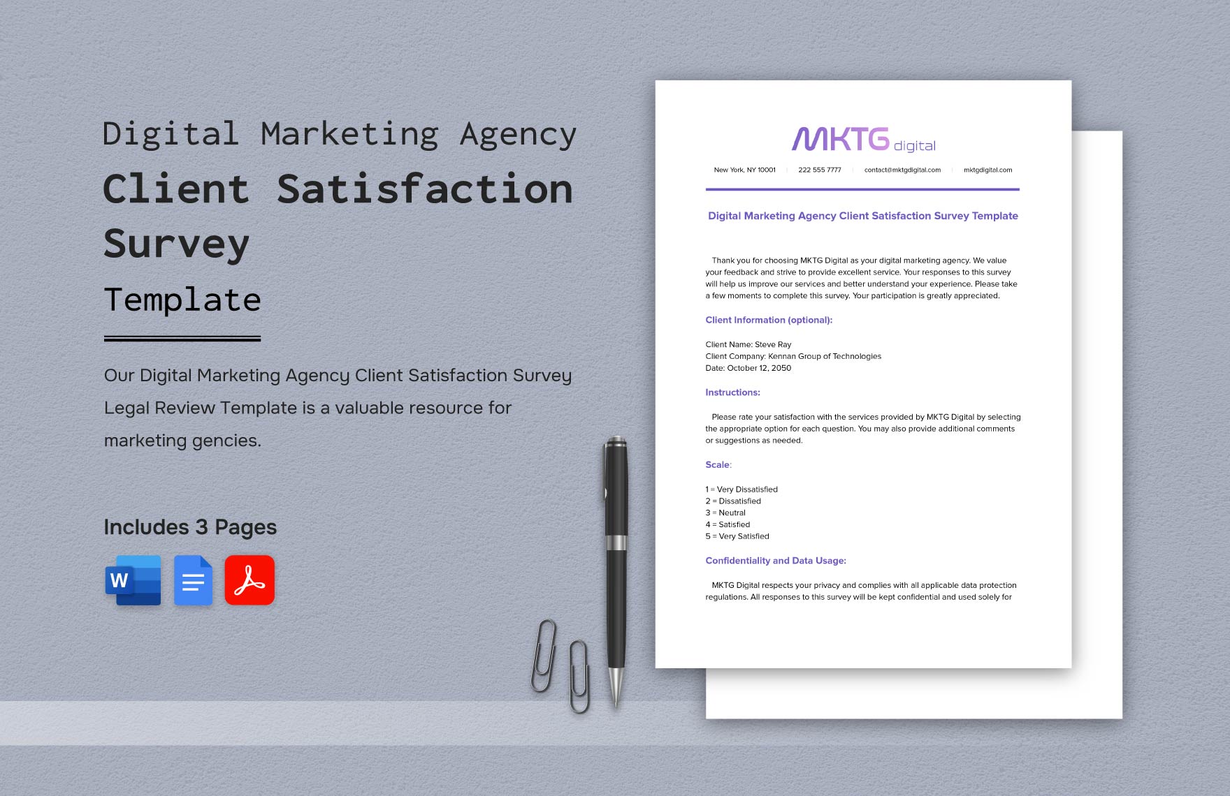 Digital Marketing Agency Client Satisfaction Survey Template in Word, Google Docs, PDF