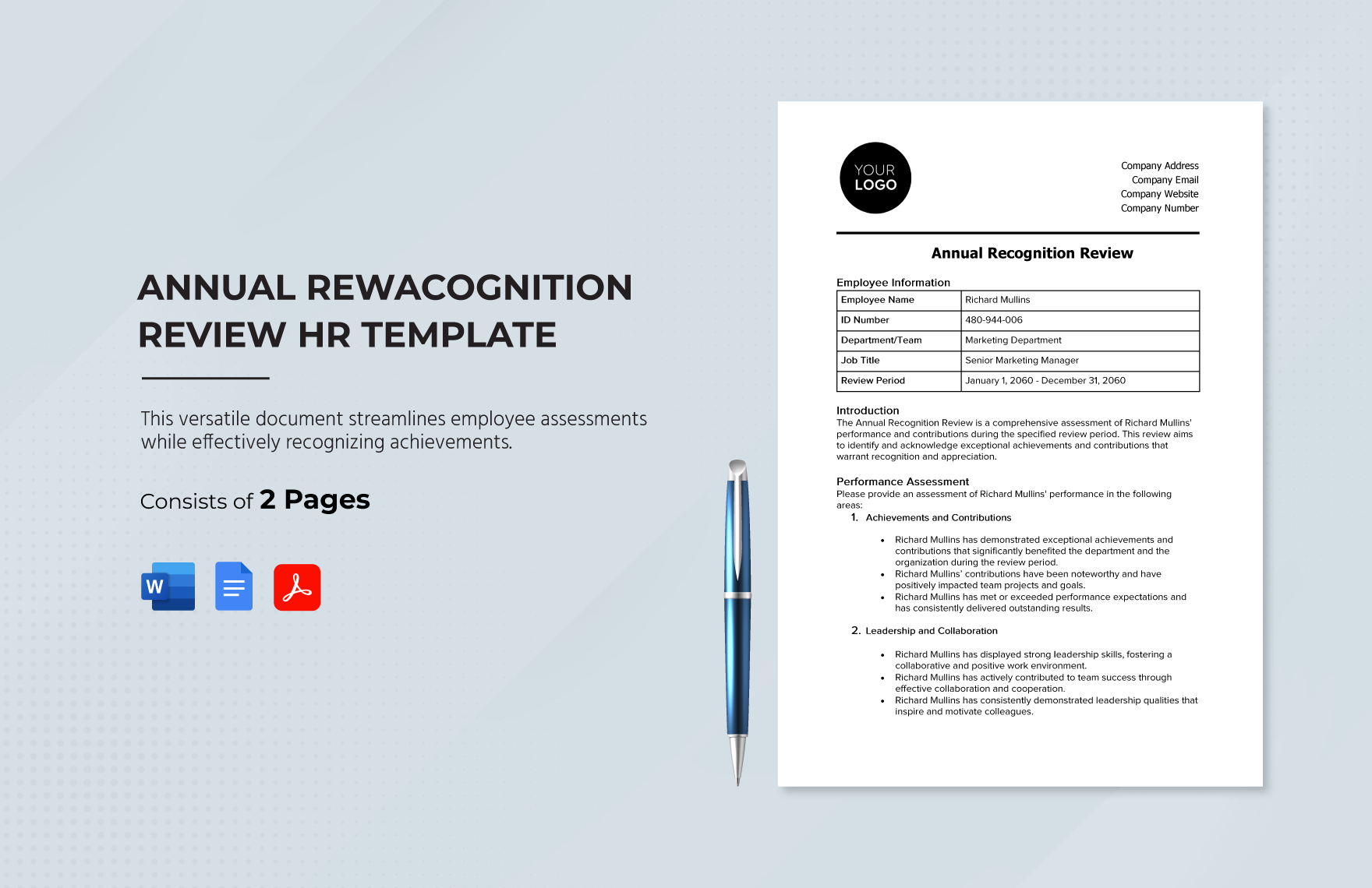 Annual Recognition Review HR Template