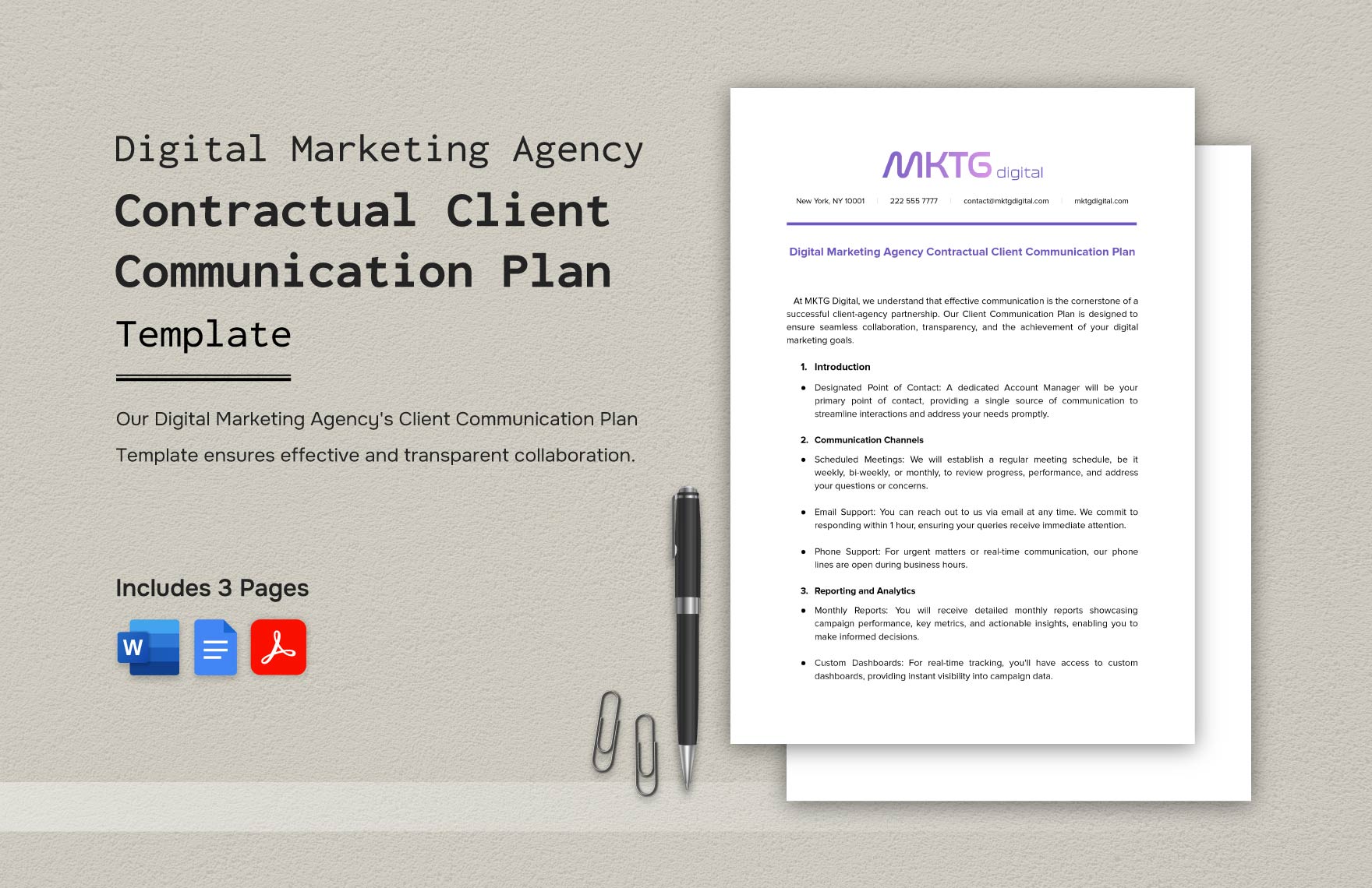 Digital Marketing Agency Contractual Client Communication Plan Template