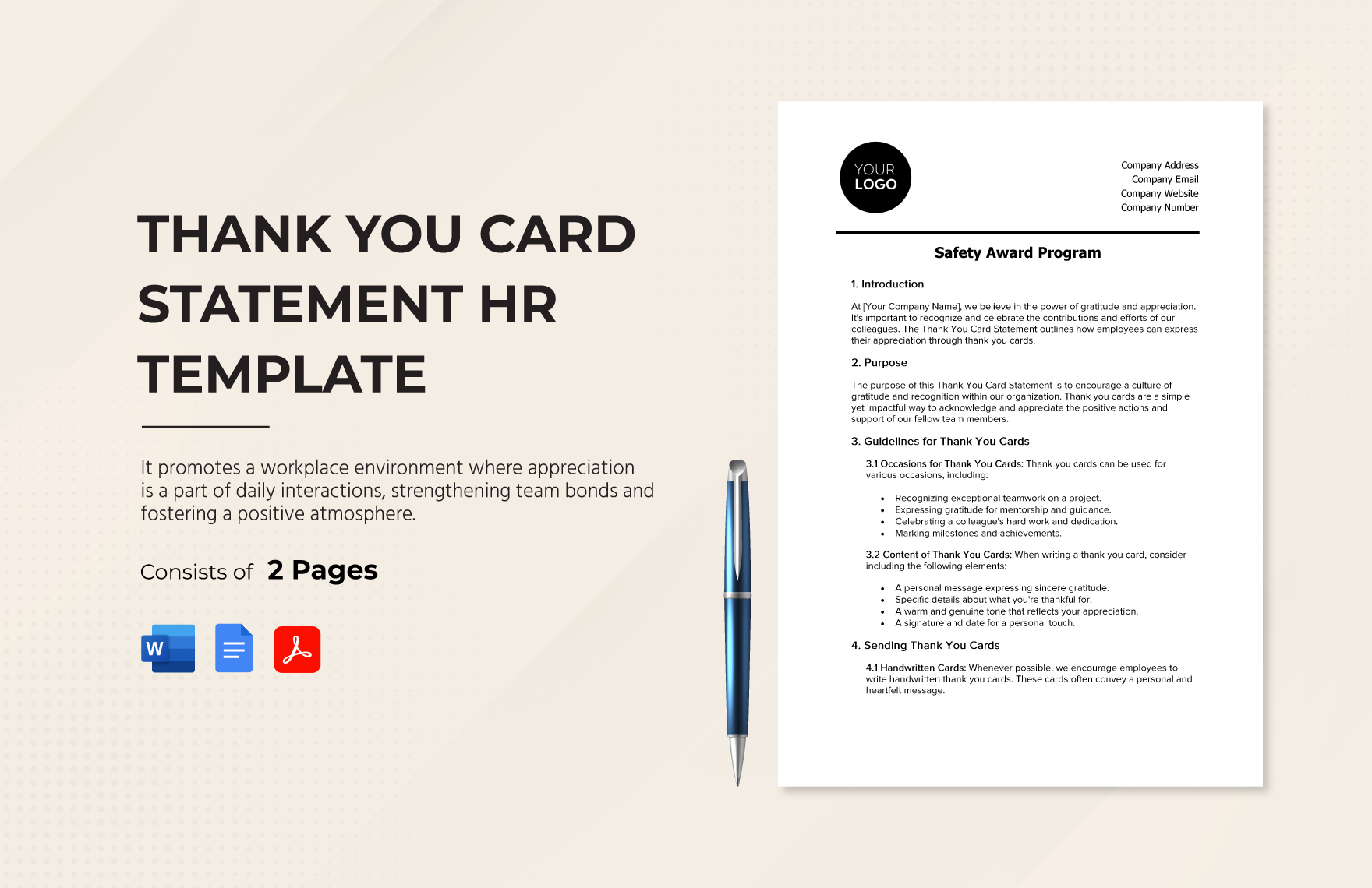 Thank You Card Statement HR Template