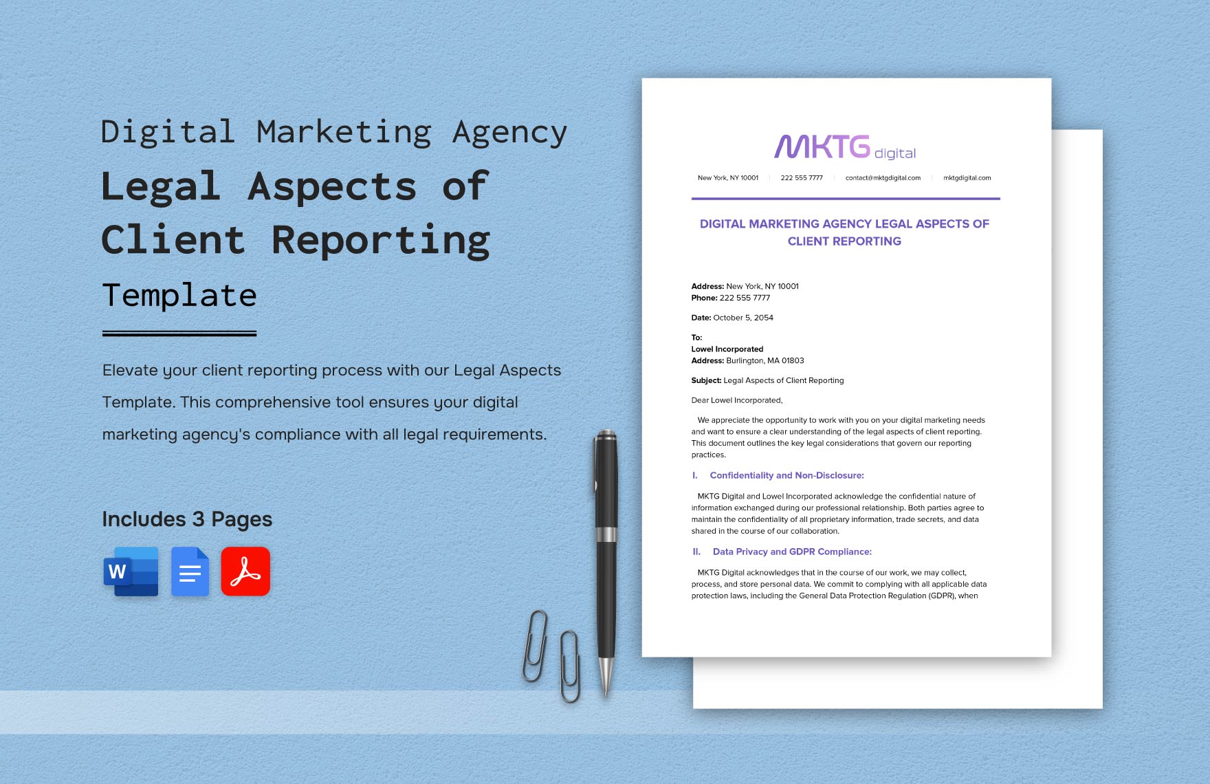 Digital Marketing Agency Legal Aspects of Client Reporting Template