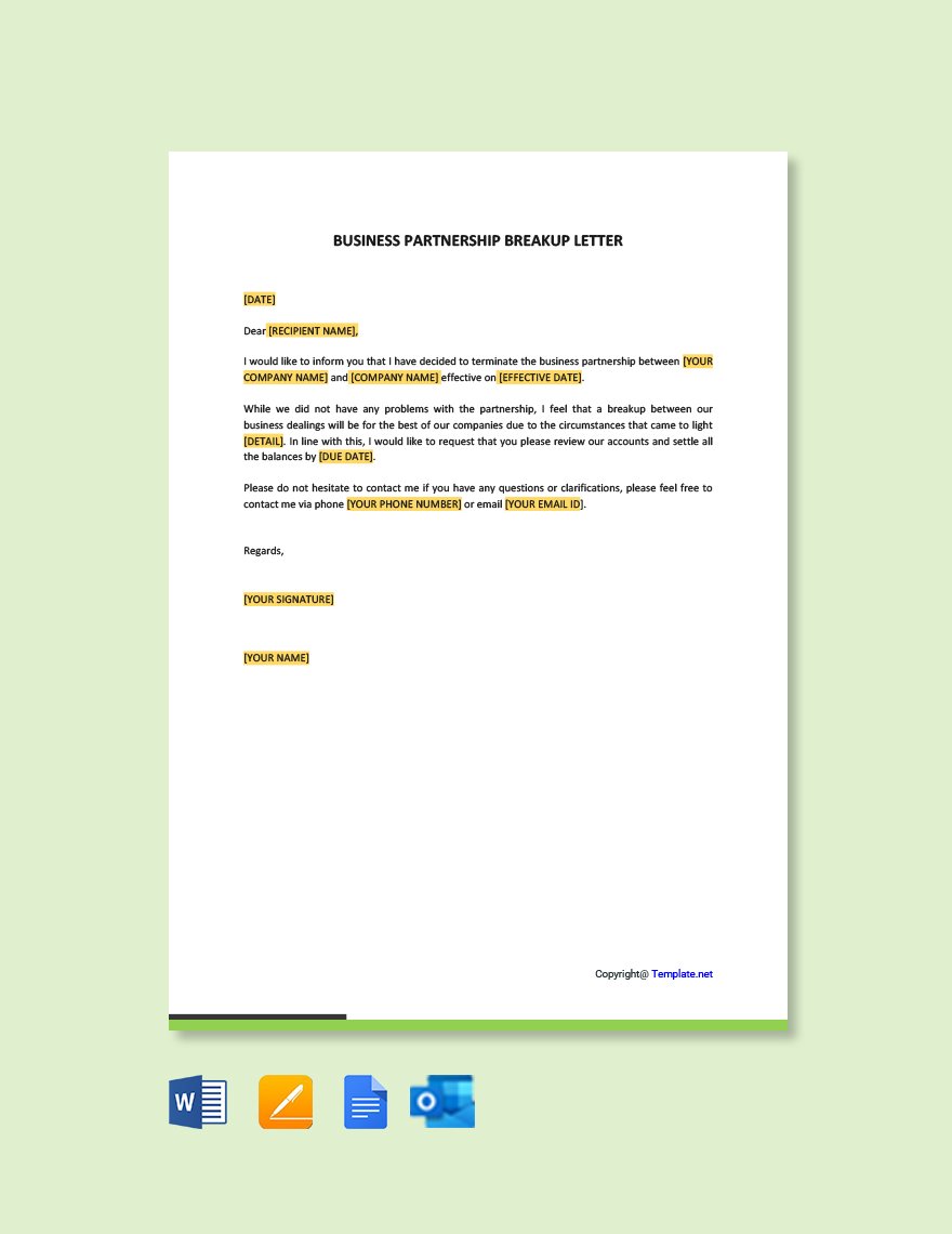 Business Partnership Breakup Letter Template in Word, Google Docs, PDF, Apple Pages