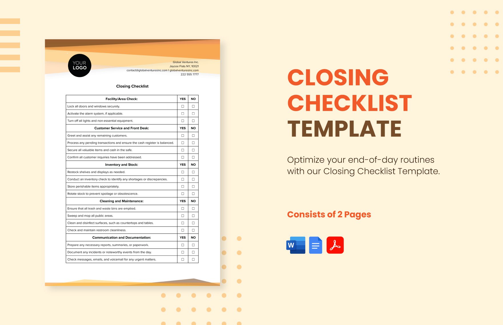 Closing Checklist Template