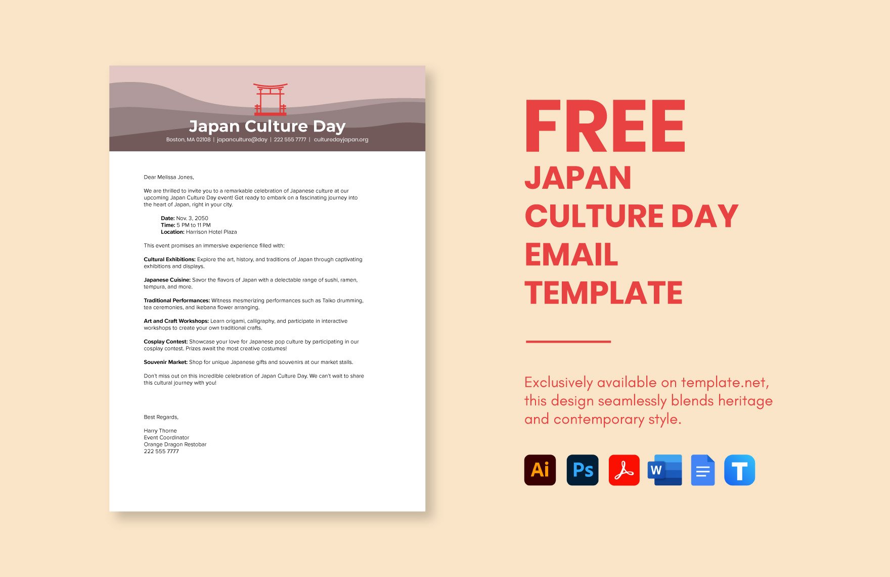 Japan Culture Day Email Template in Word, Google Docs, PDF, Illustrator, PSD