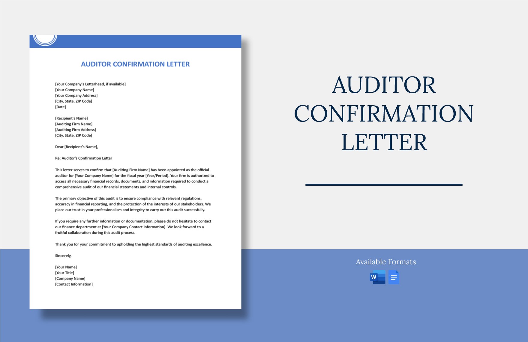 Auditor Confirmation Letter in Word, Google Docs