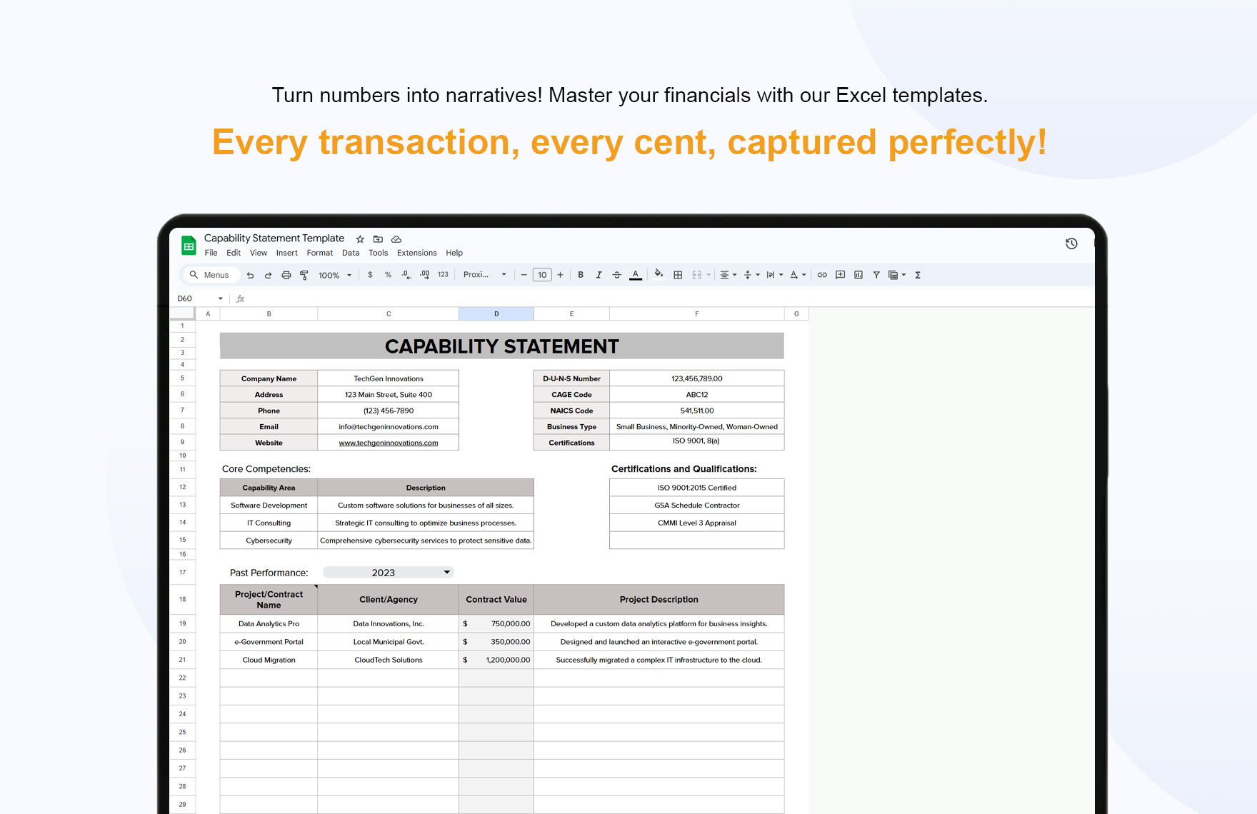 Capability Statement Template in Excel, Google Sheets - Download ...