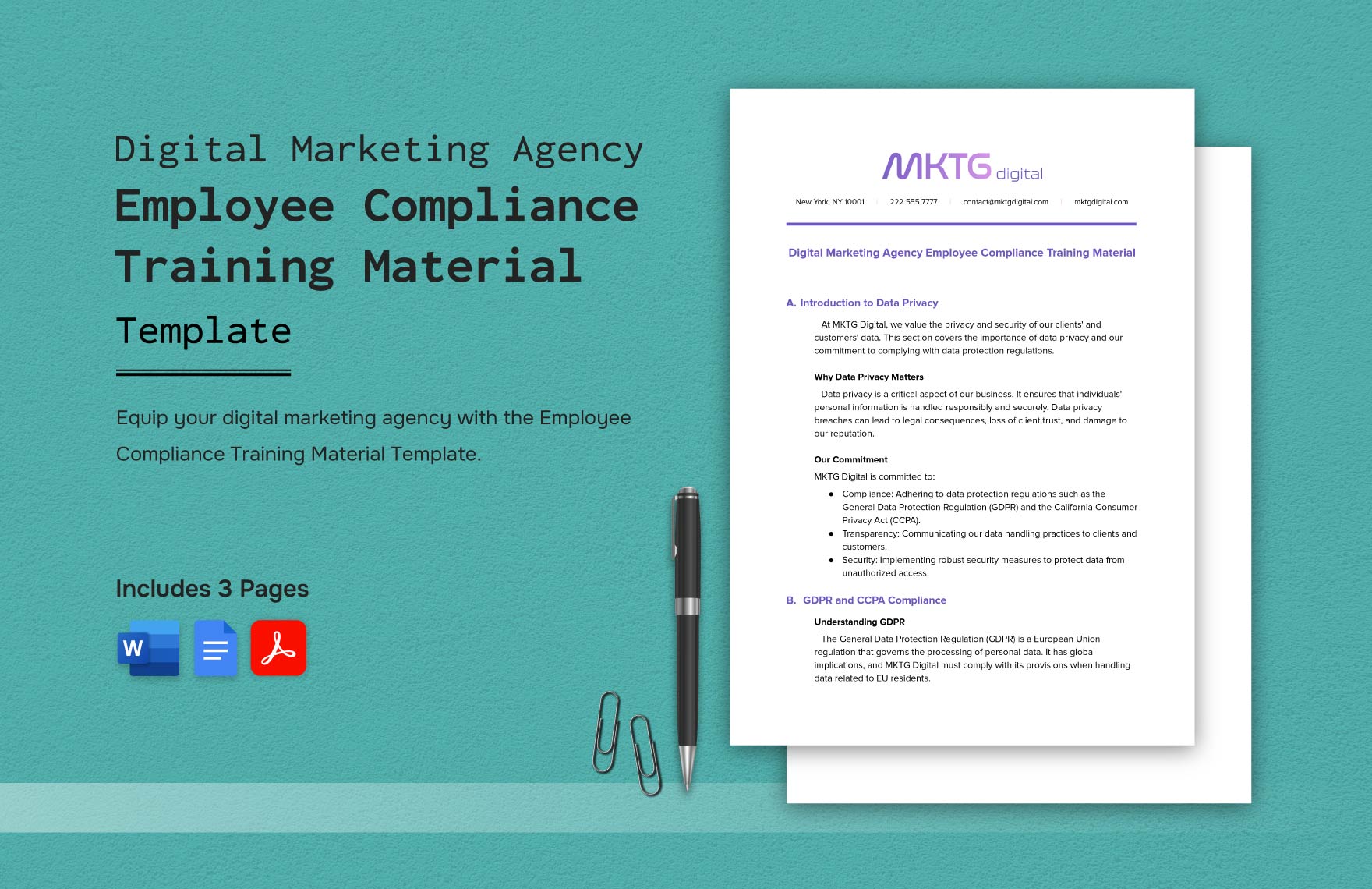 Digital Marketing Agency Employee Compliance Training Material Template in Word, Google Docs, PDF