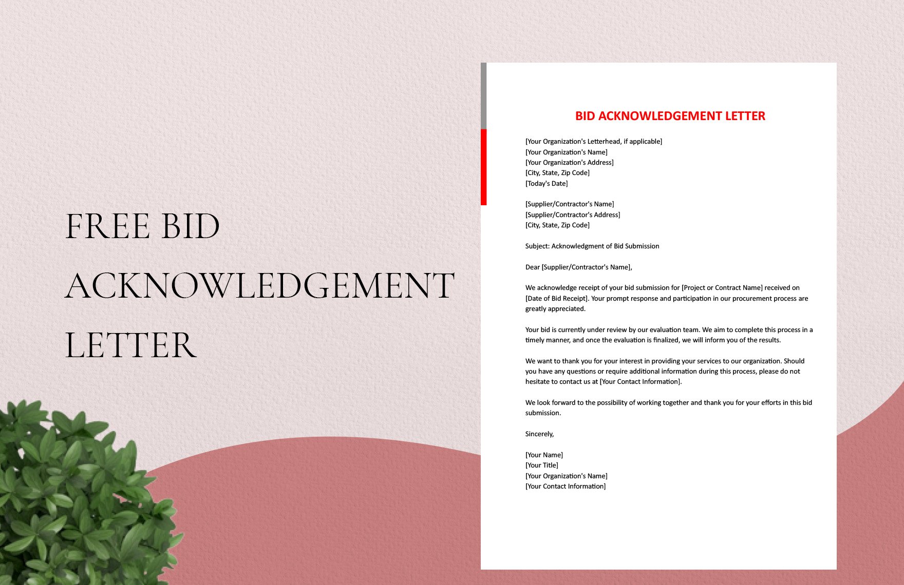 Bid Acknowledgement Letter