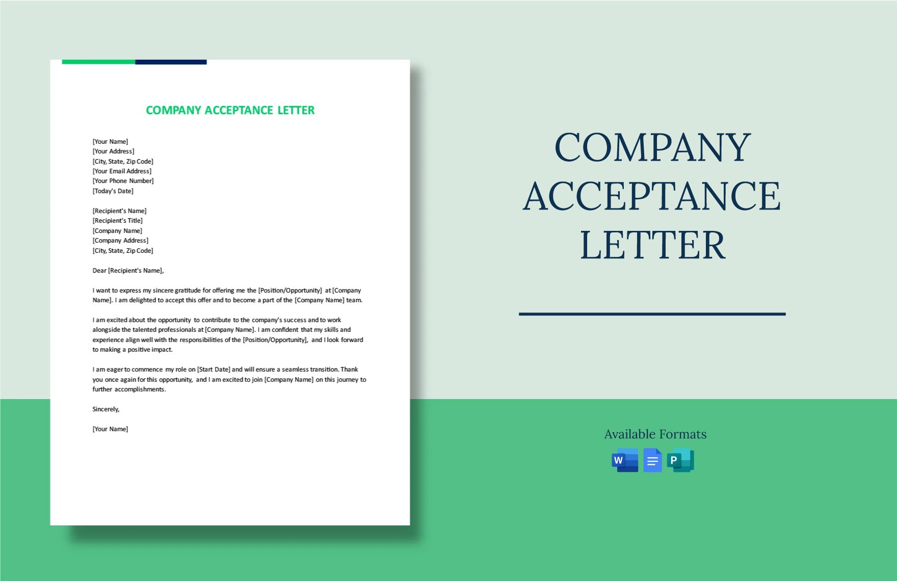Company Acceptance Letter in Word, Google Docs, Publisher