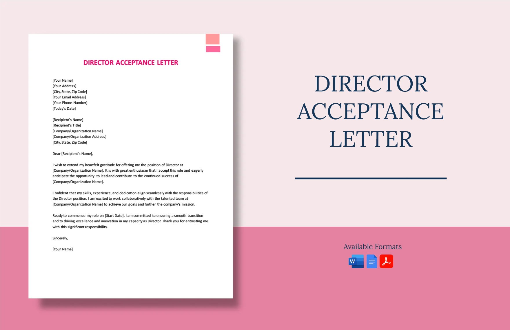 Director Acceptance Letter in Word, Google Docs, PDF