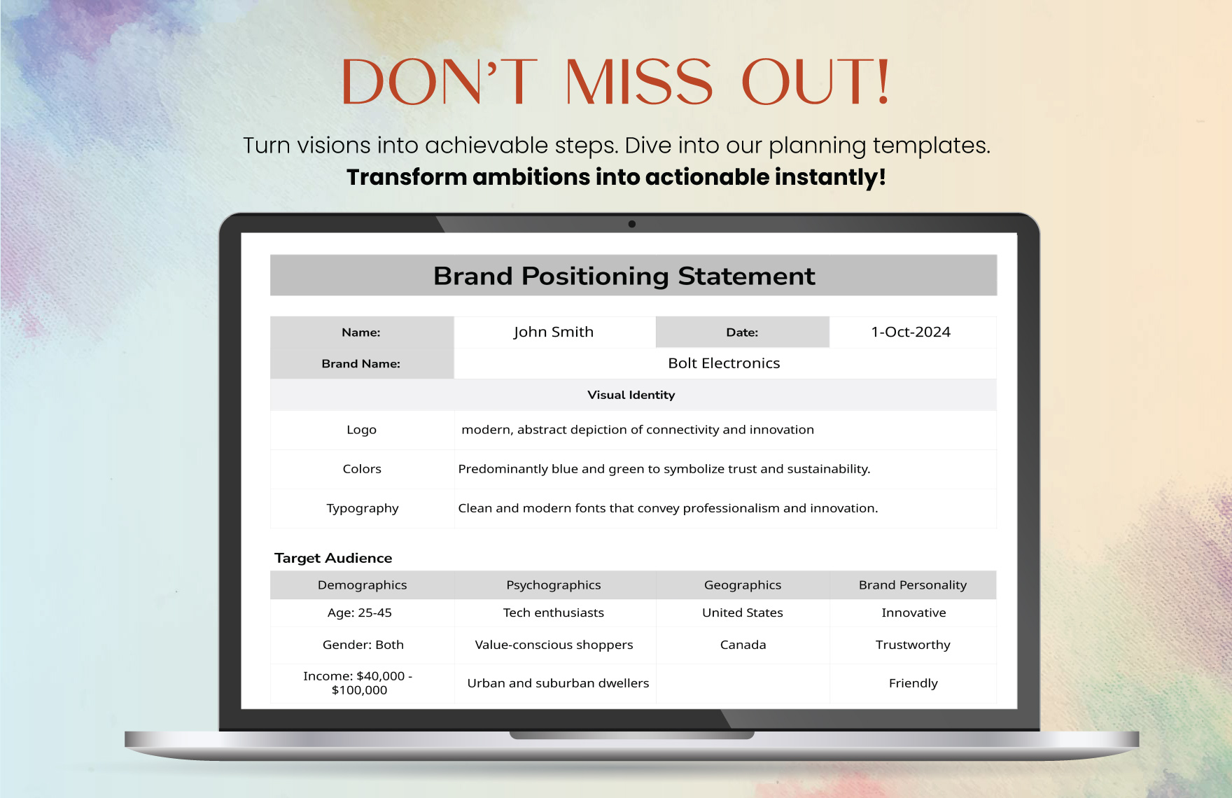 Brand Positioning Statement Template
