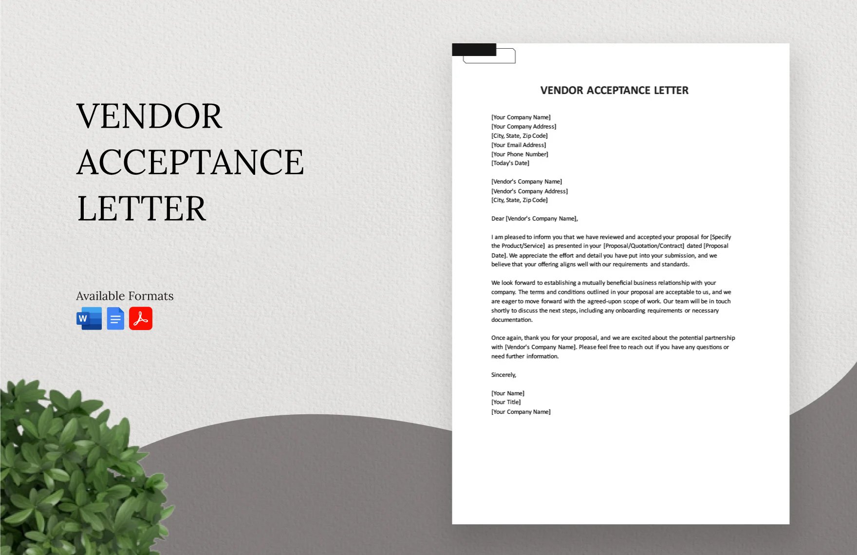 Vendor Acceptance Letter in Word, Google Docs, PDF