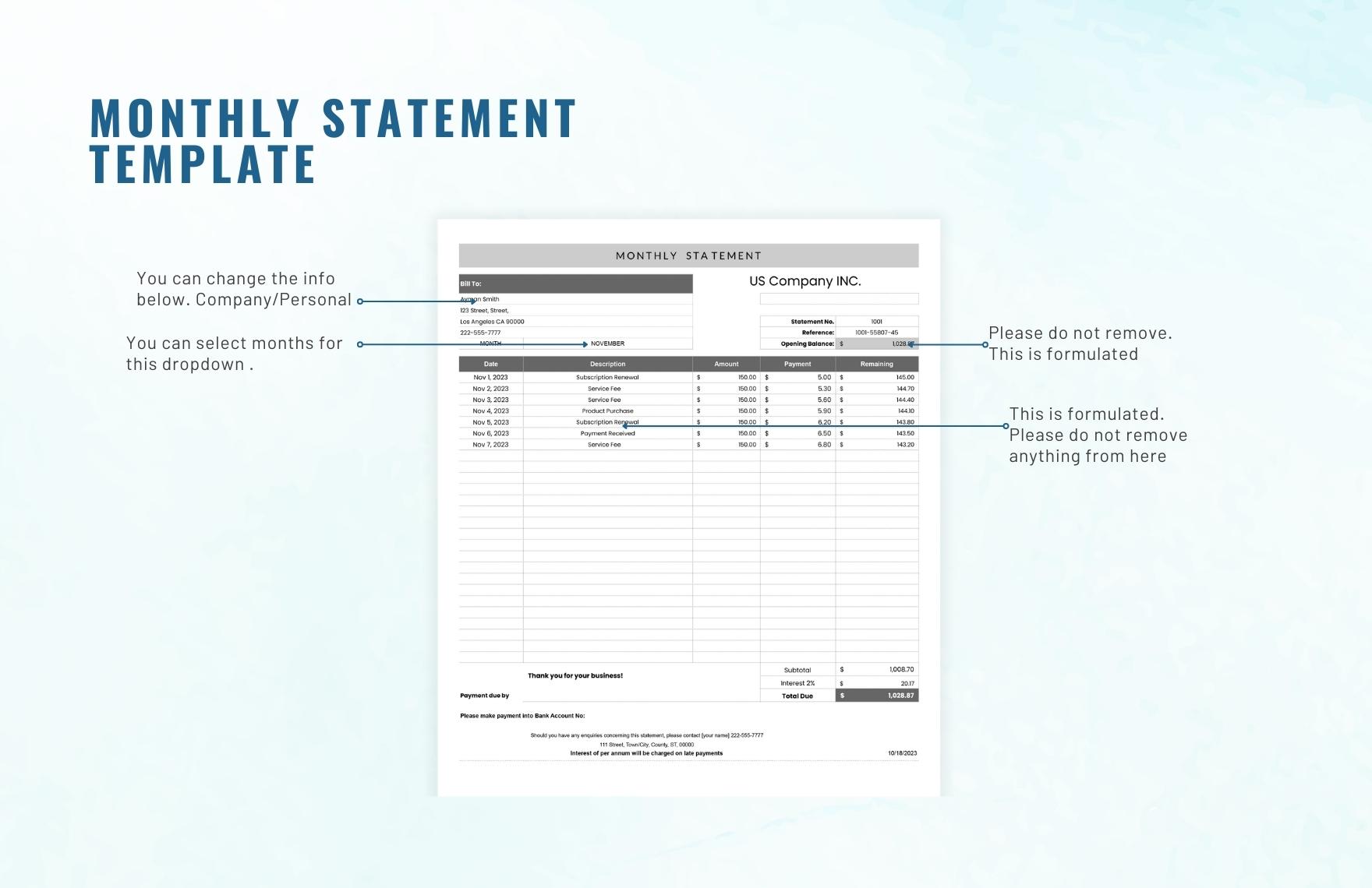 Monthly Statement Template