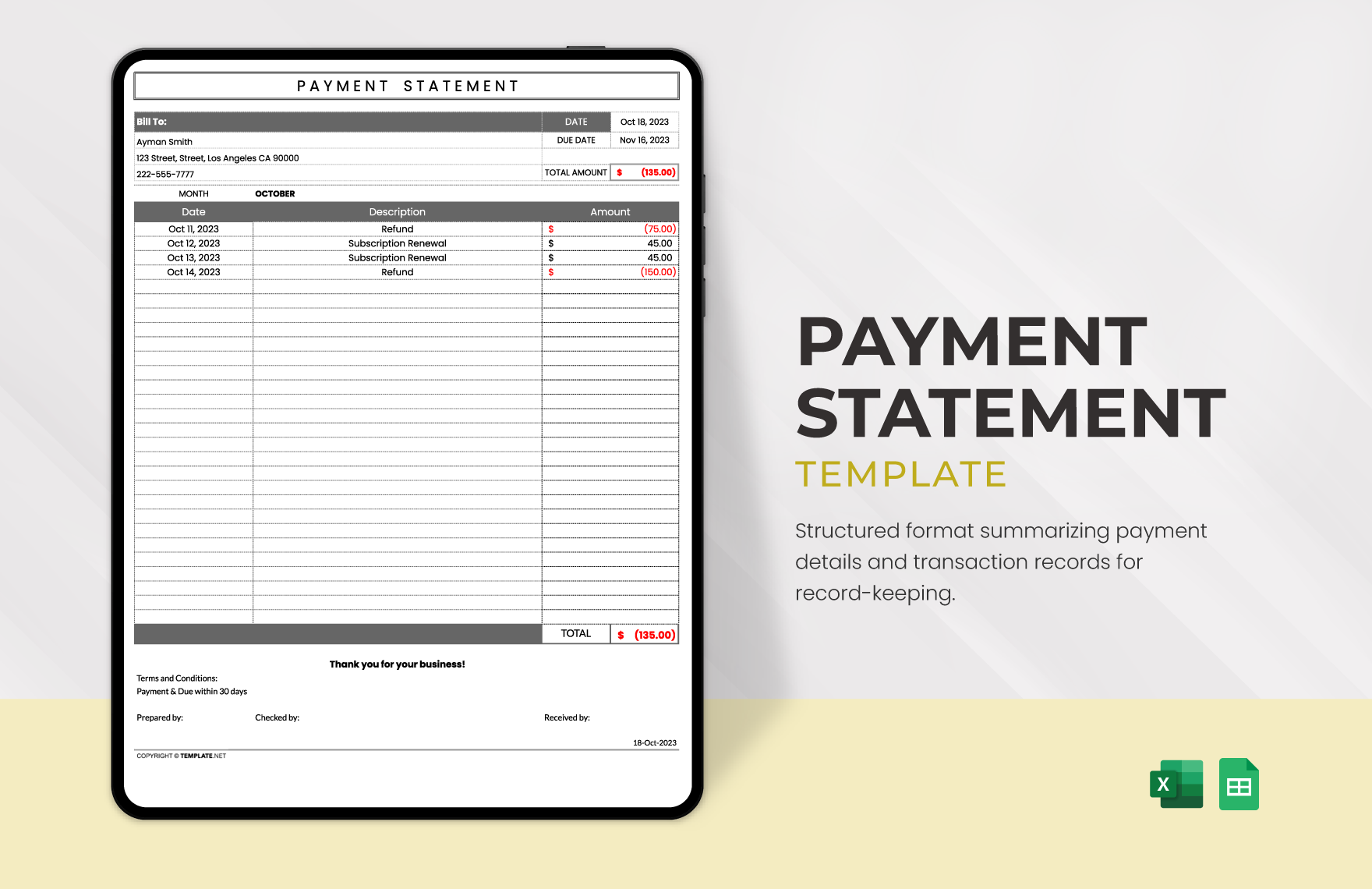 Payment Statement Template