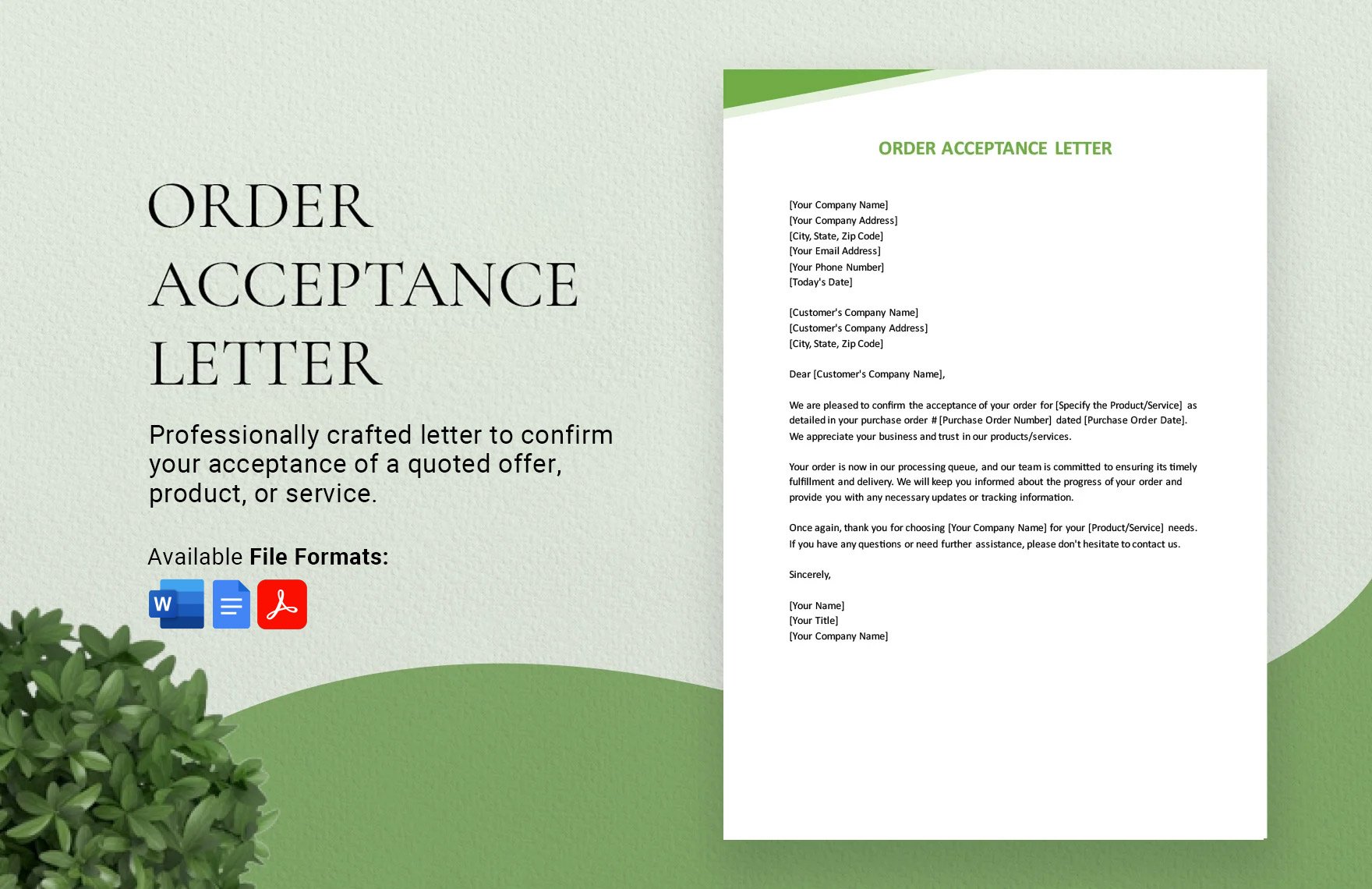 Order Acceptance Letter in Word, Google Docs, PDF