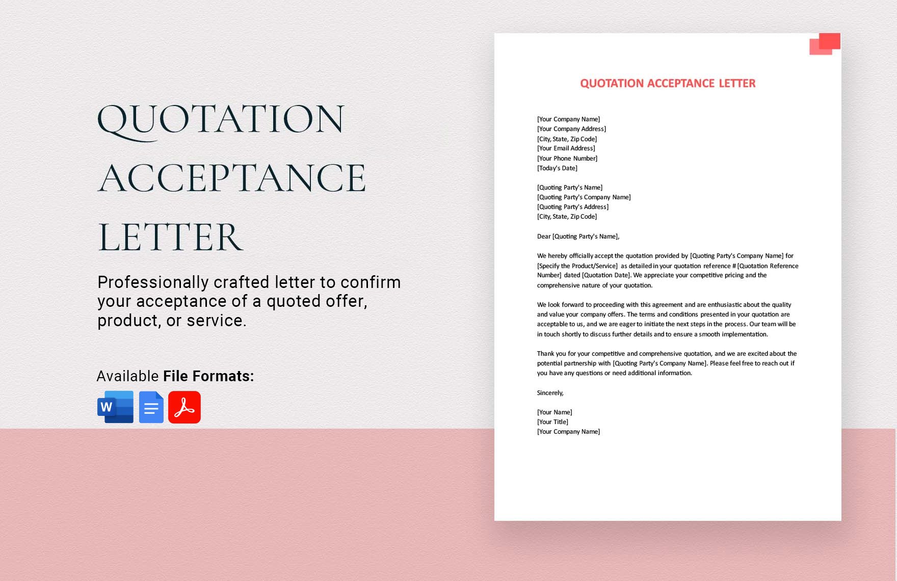 Quotation Acceptance Letter in Word, Google Docs, PDF