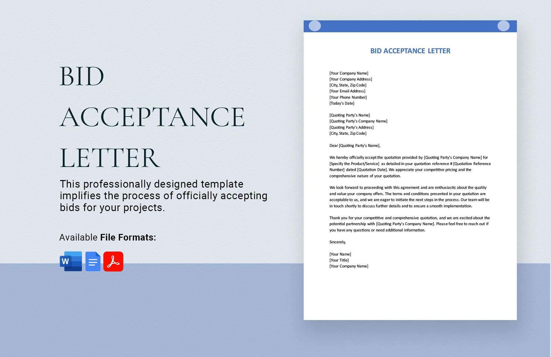 Bid Acceptance Letter in Word, Google Docs, PDF