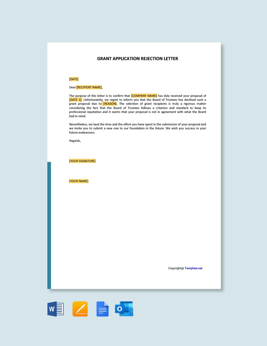 Grant Application Rejection Letter Template