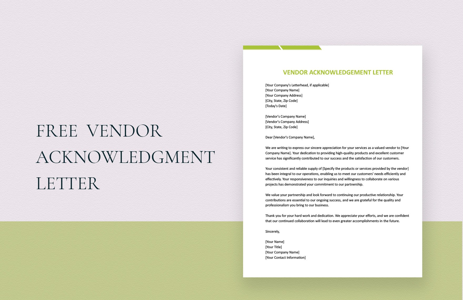 Vendor Acknowledgement Letter in Word, Google Docs