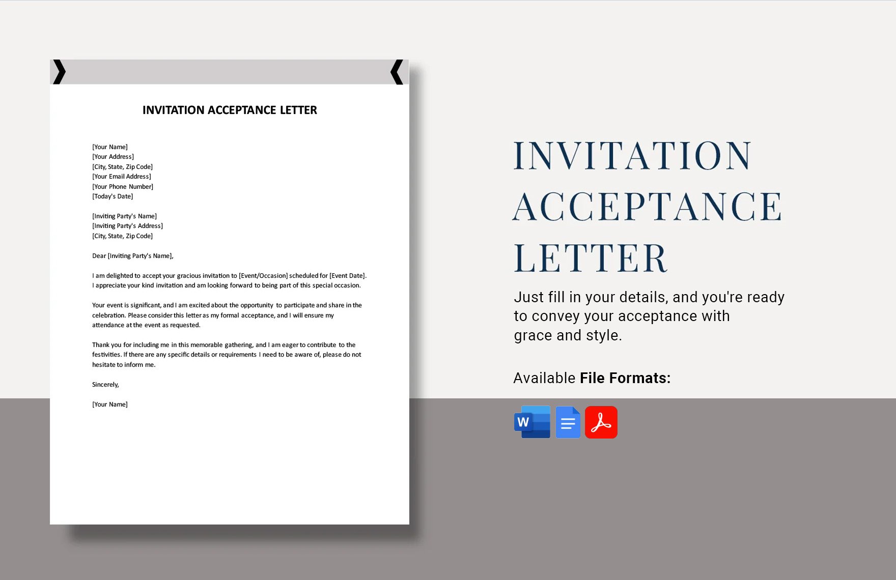 Invitation Acceptance Letter in Word, Google Docs, PDF