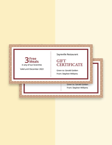 Editable Free Restaurant Gift Certificate