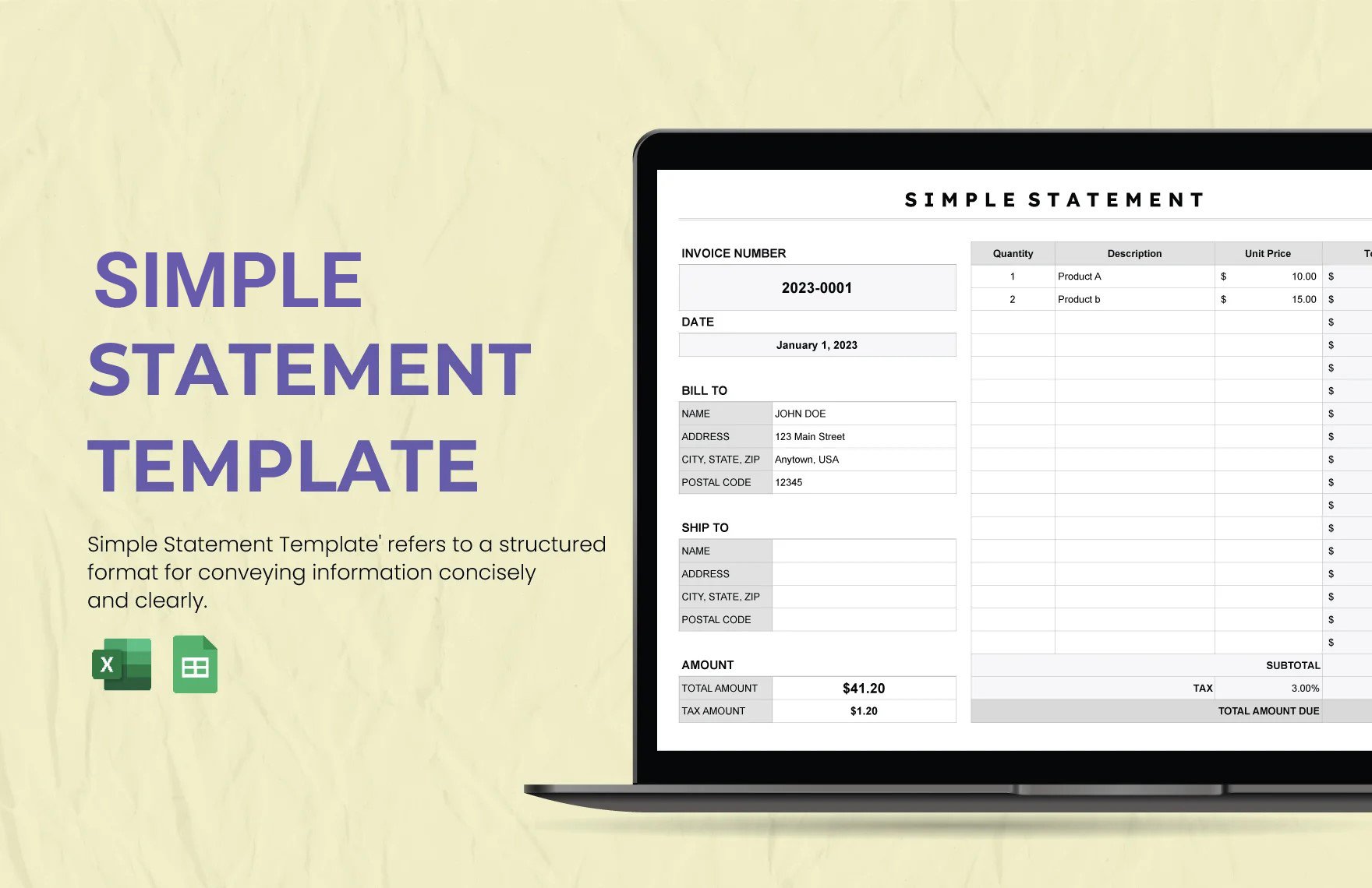 Free Simple Statement Template in Excel, Google Sheets