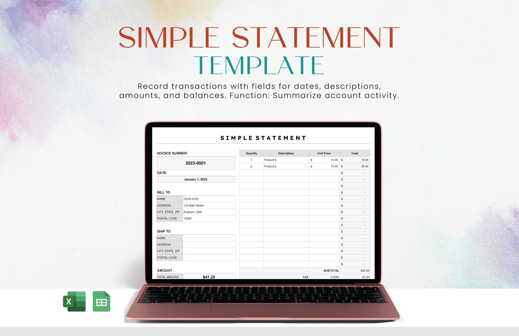 Free Simple Statement Template in Excel, Google Sheets