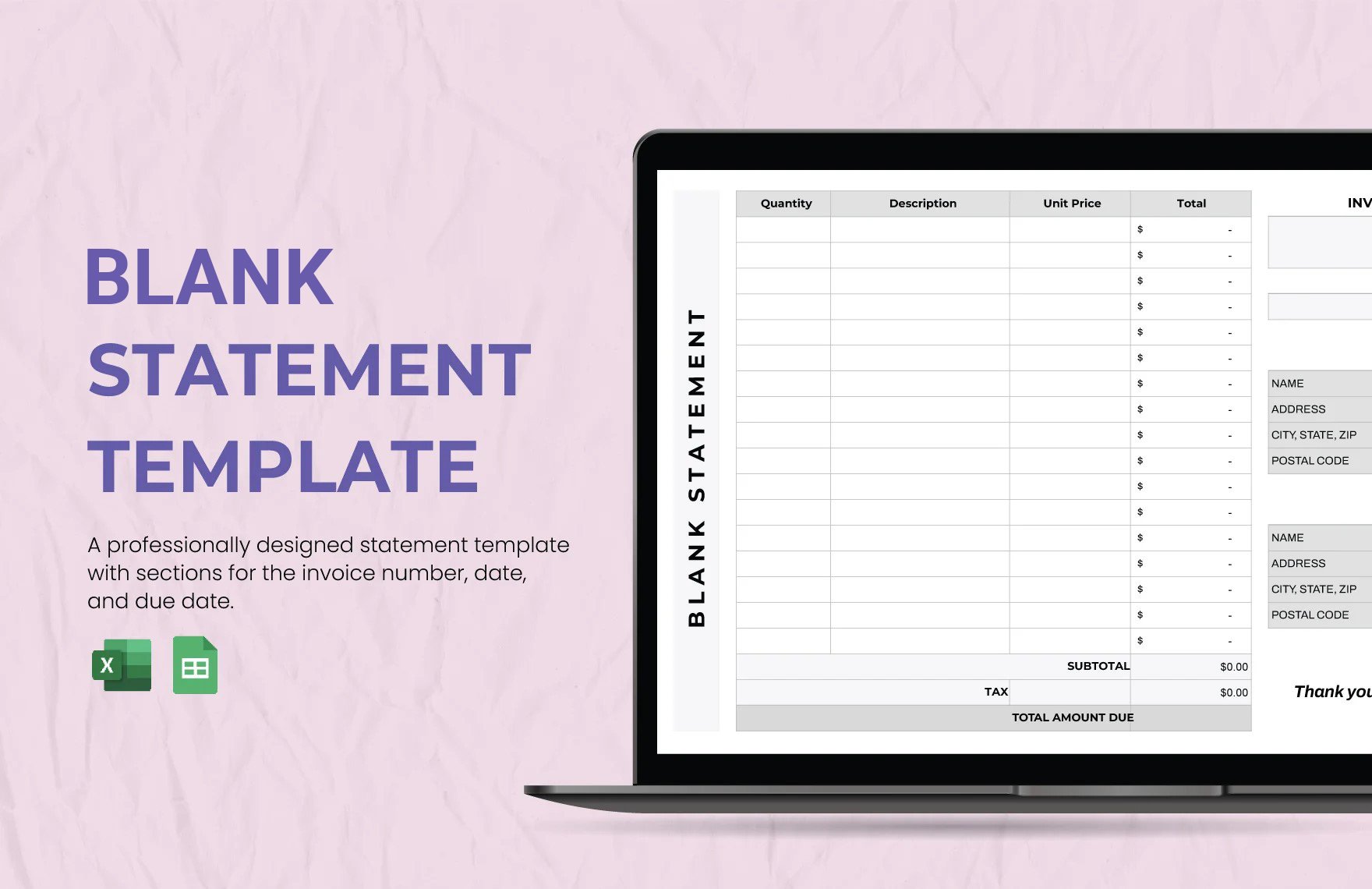 Free Blank Statement Template in Excel, Google Sheets