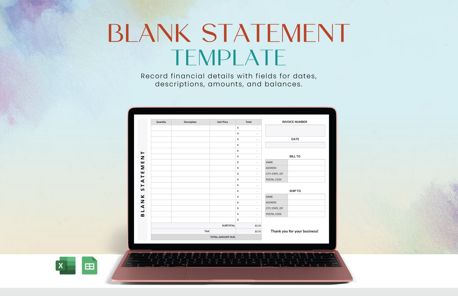 Free Blank Statement Template in Excel, Google Sheets