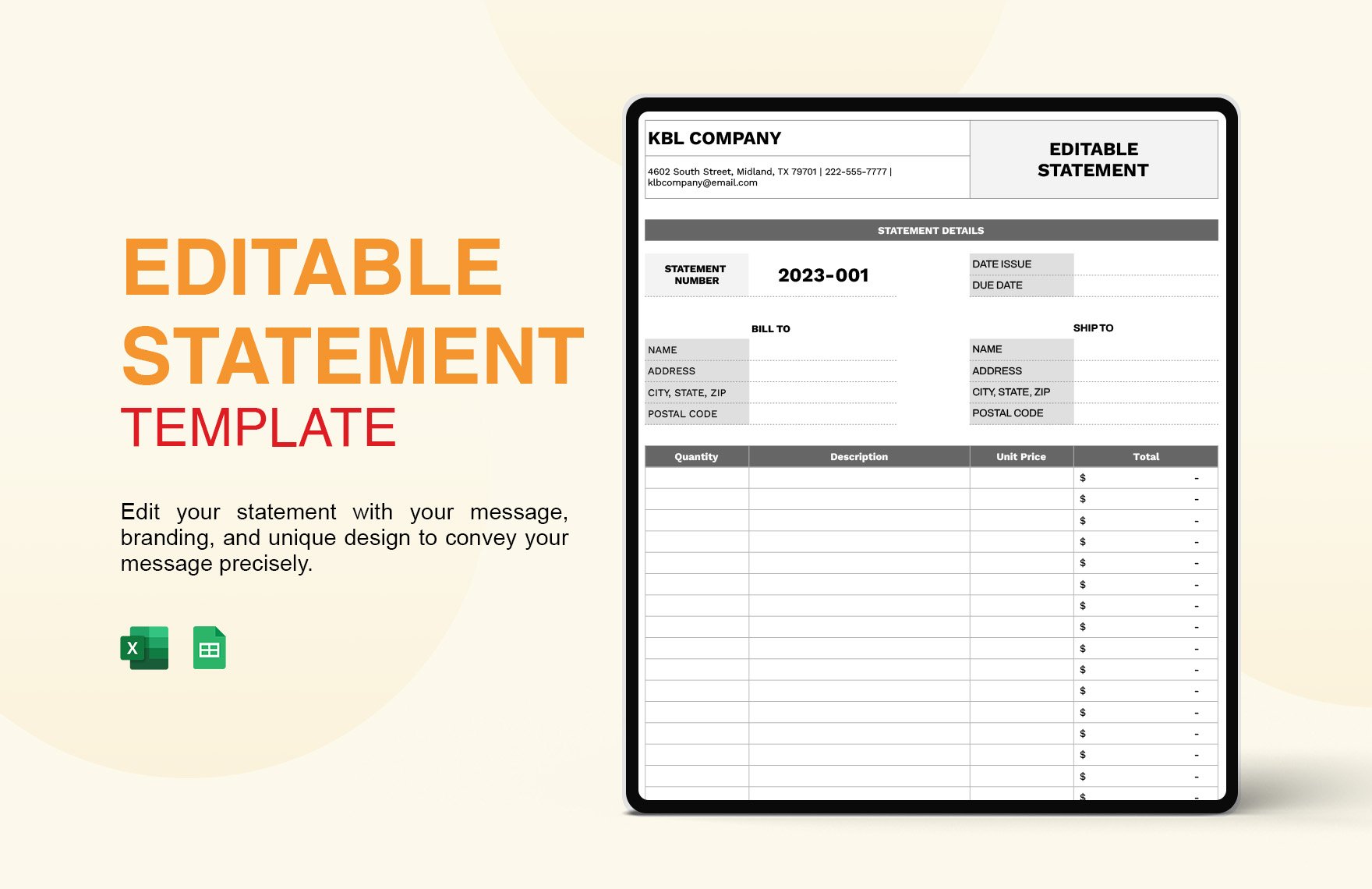 Free Editable Statement Template in Excel, Google Sheets