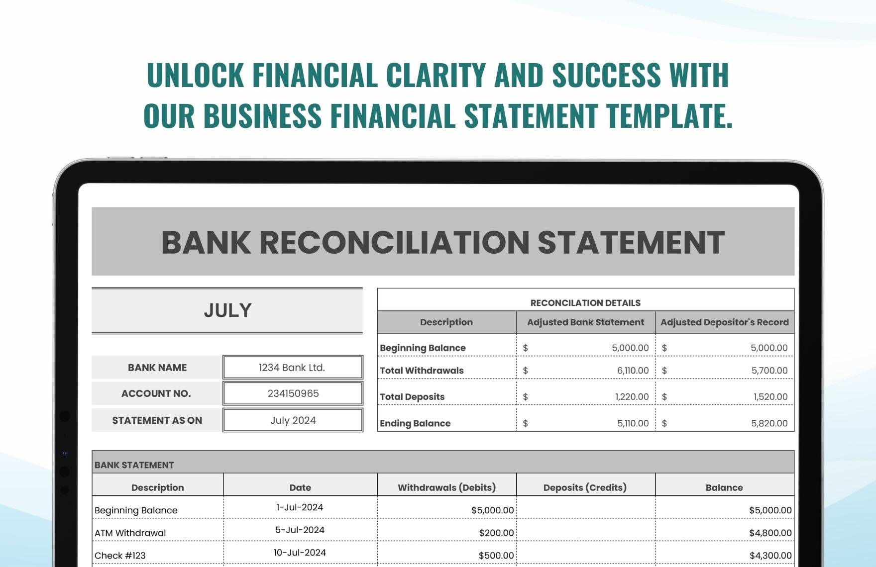 Bank Reconciliation Statement Template