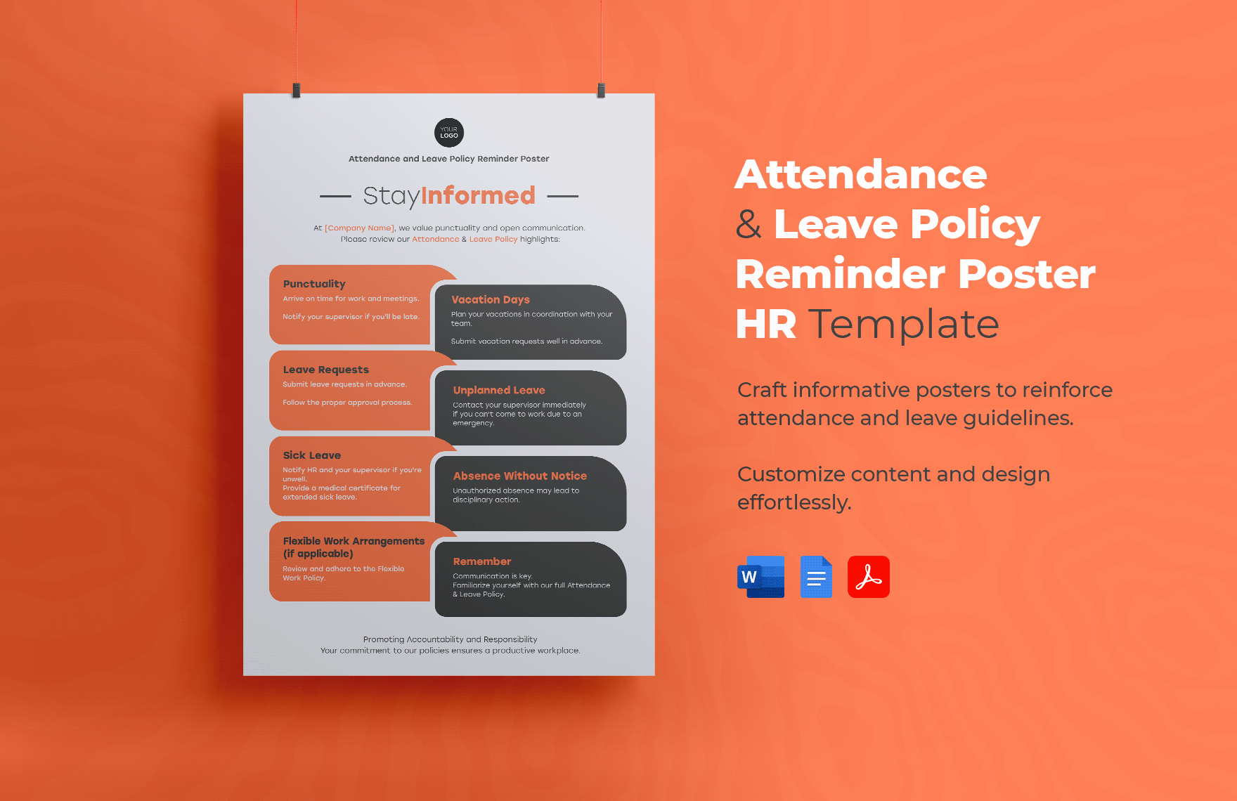 Attendance and Leave Policy Reminder Poster HR Template