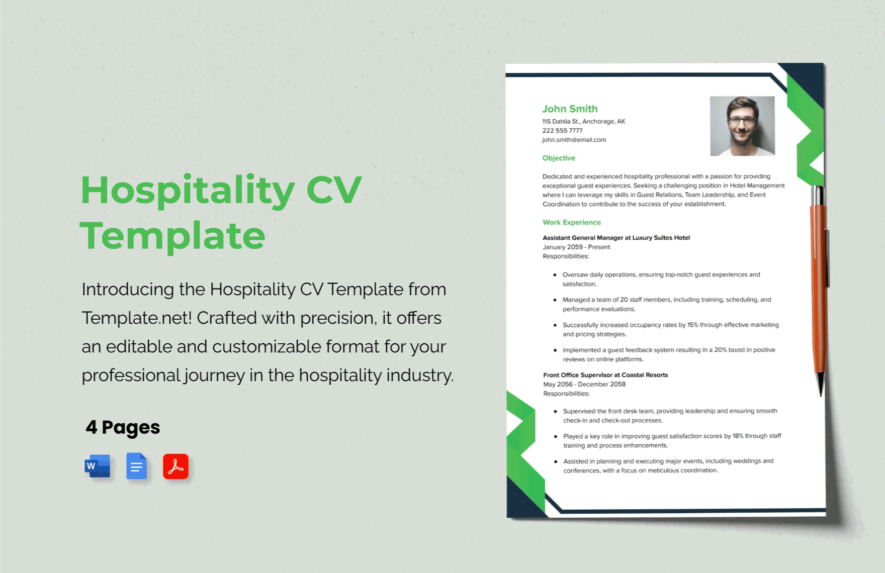 Hospitality CV Template in Word, Google Docs, PDF