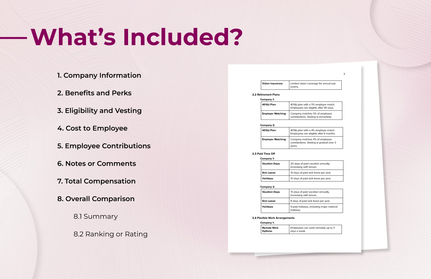 Benefits and Perks Comparison Analysis HR Template