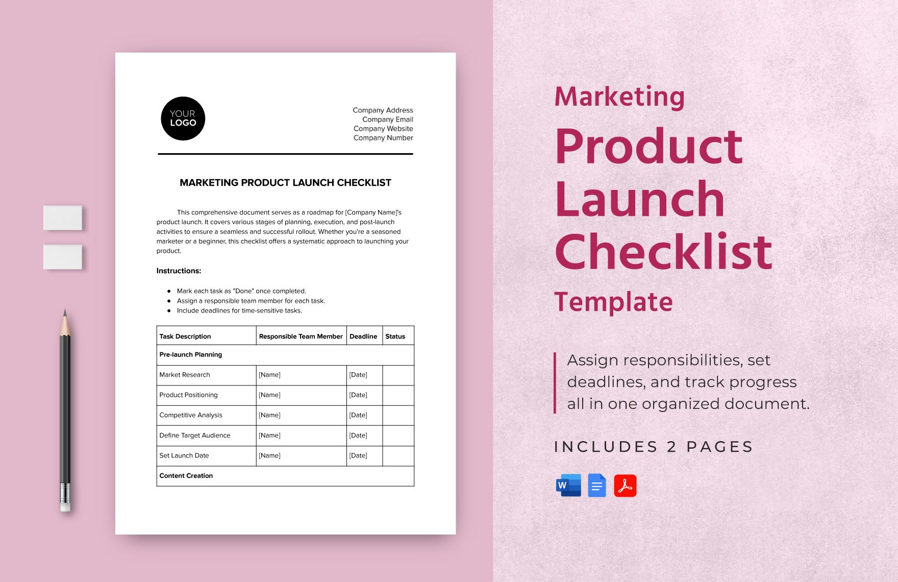 Marketing Product Launch Checklist Template in Word, Google Docs, PDF